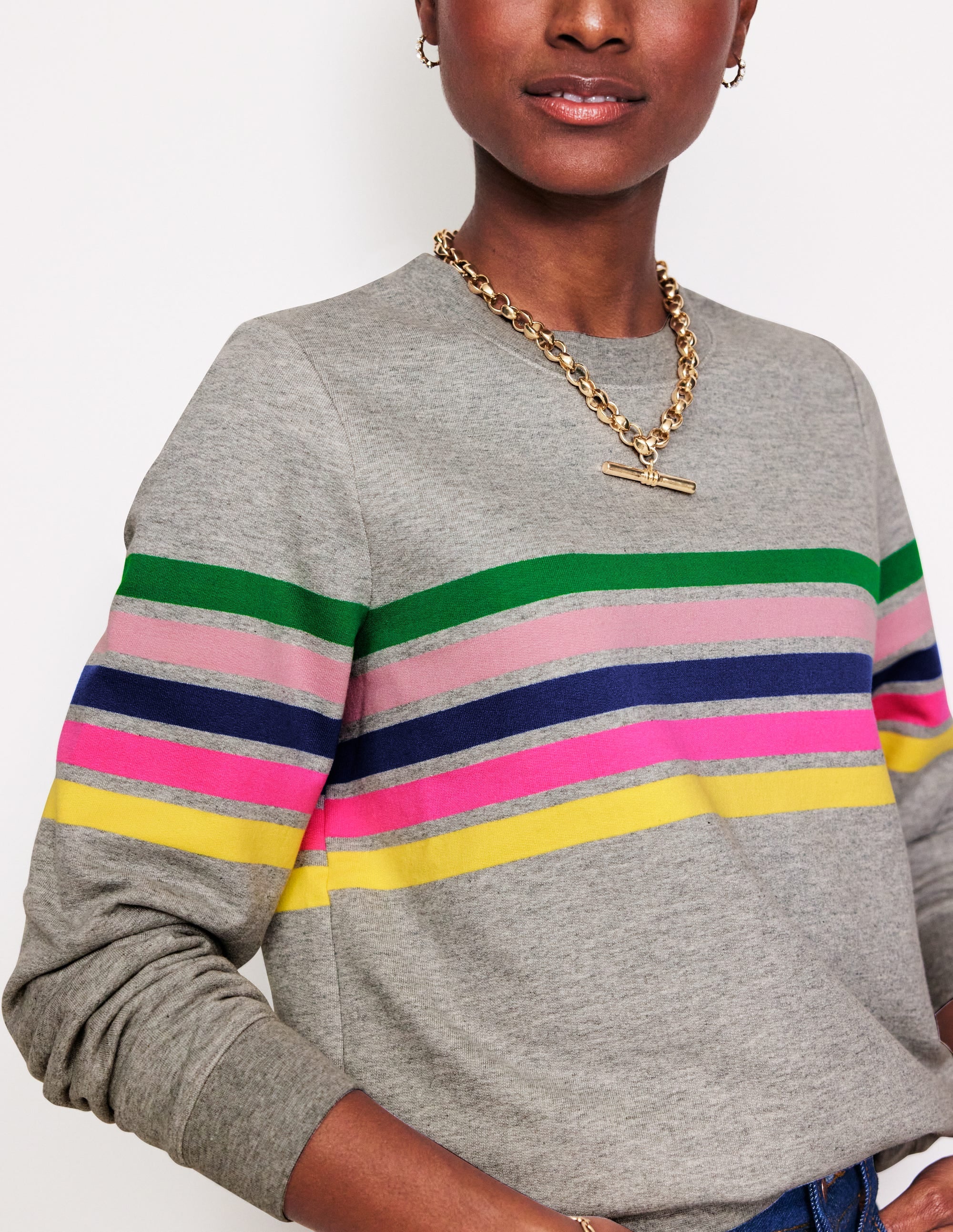 Hannah Sweatshirt mit Print-Grau, Bunte Streifen - Image 2