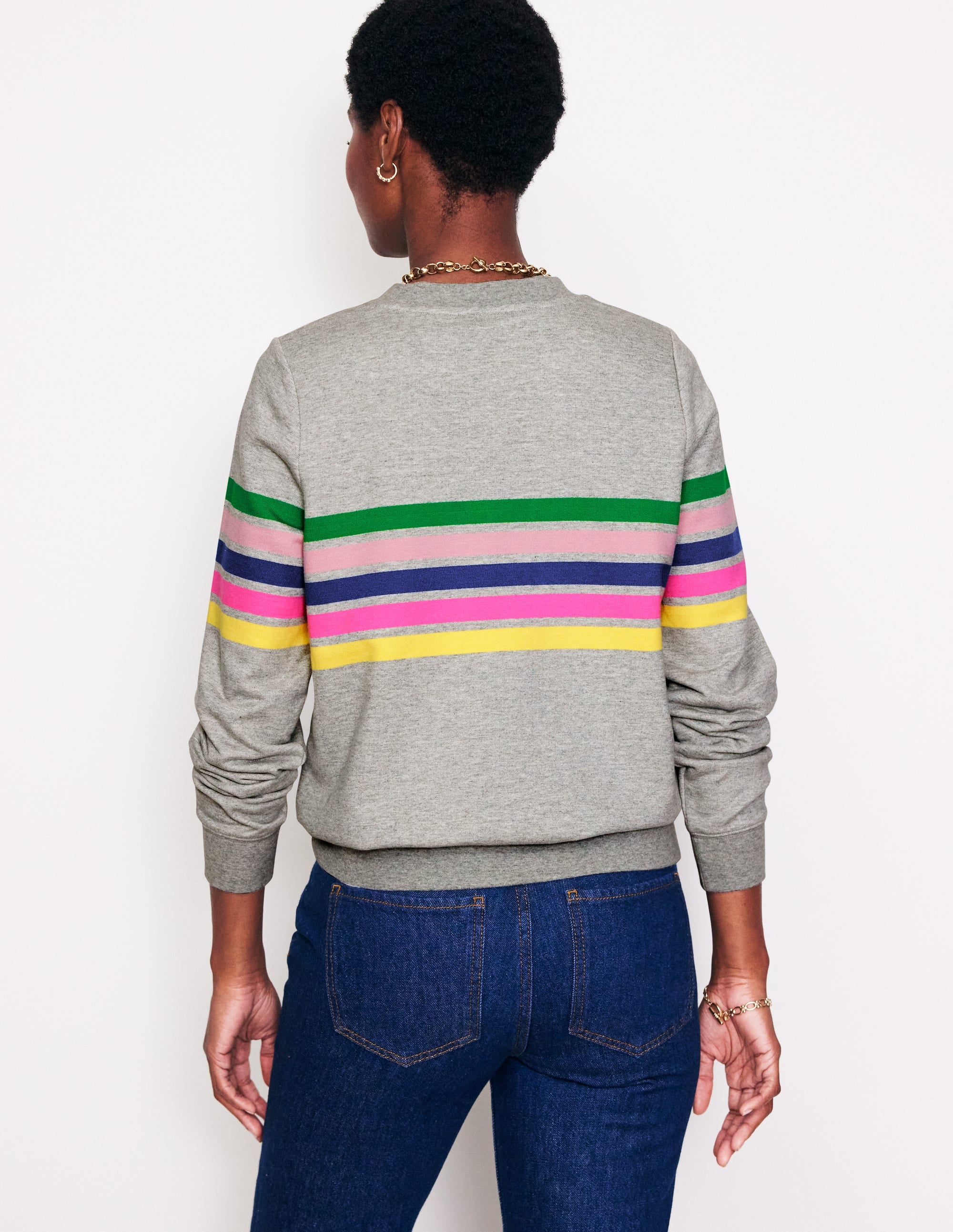 Hannah Sweatshirt mit Print-Grau, Bunte Streifen - Image 3