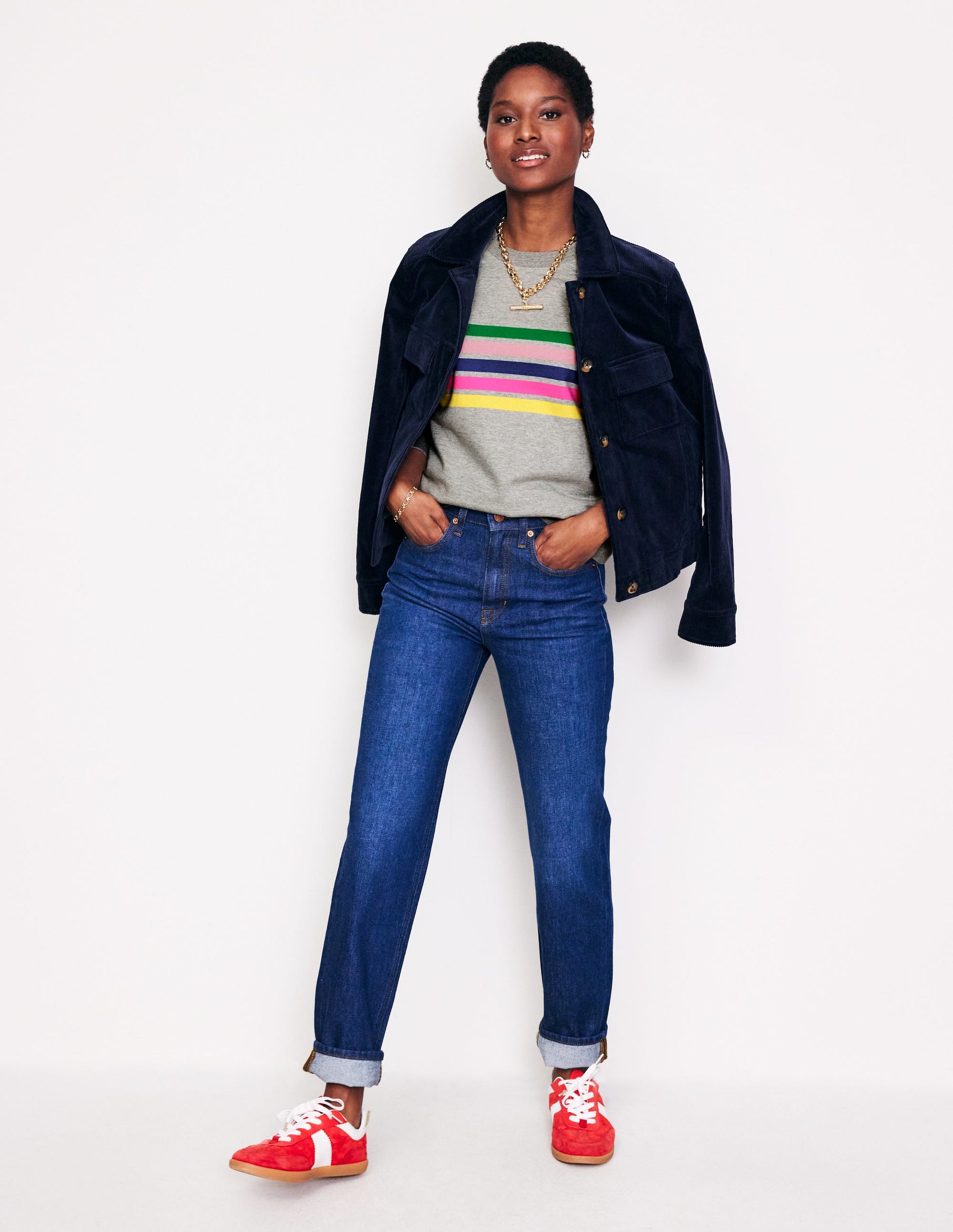 Hannah Sweatshirt mit Print-Grau, Bunte Streifen-4
