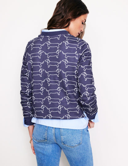 Hannah Printed Sweatshirt-Navy, Dachshund