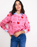 Sweat Hannah imprimé-Bonbon acidulé à la fraise, chats