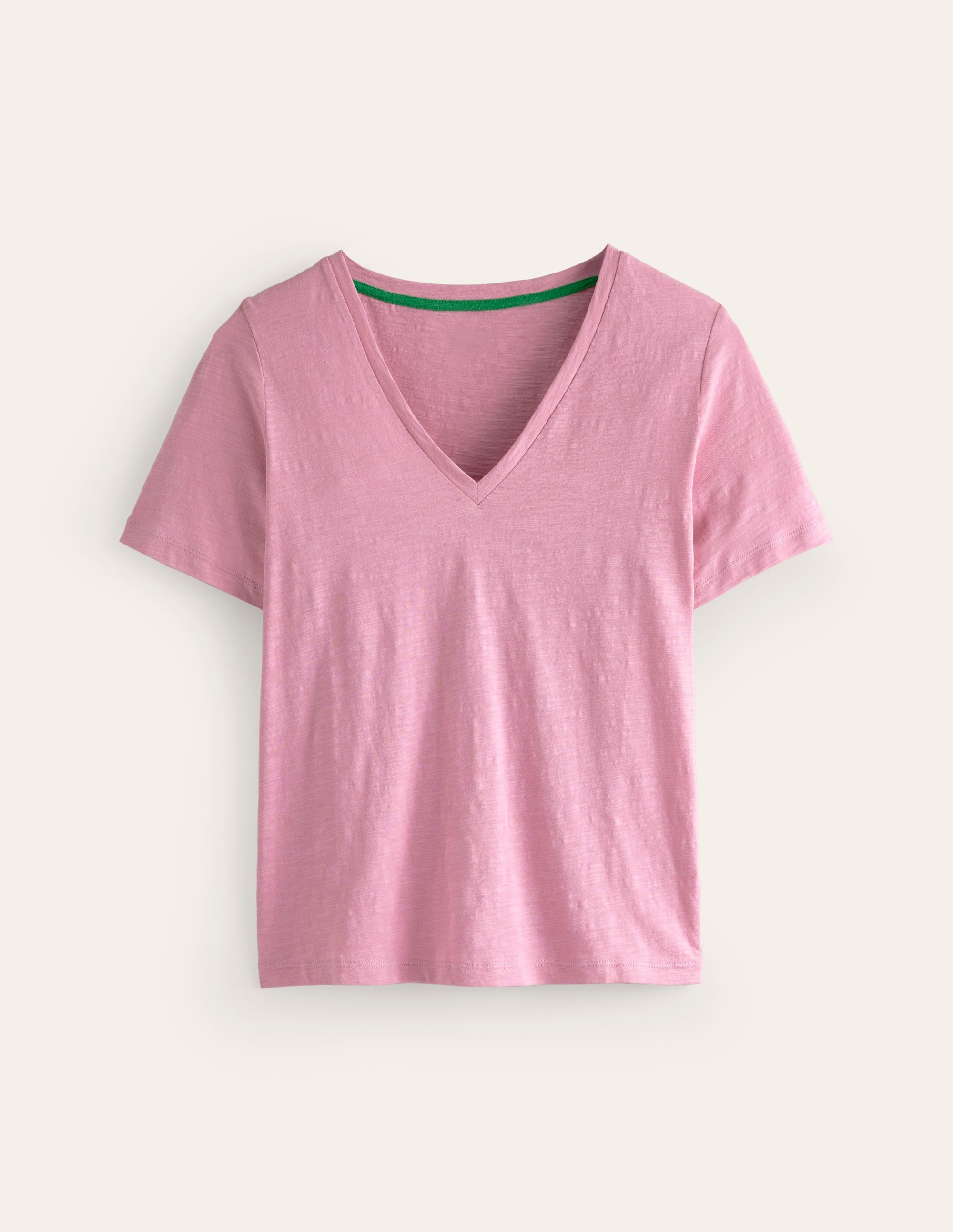 Flammgarn-T-Shirt mit V-Ausschnitt und regulärer Passform-Altrosa - Image 5