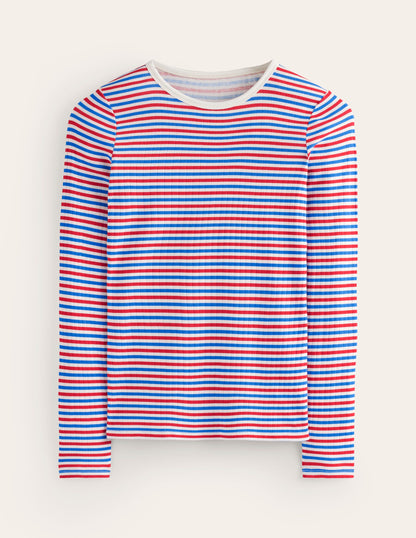 T-shirt côtelé Anna à manches longues-Rouge et bleu directoire-6