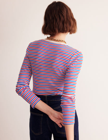 T-shirt côtelé Anna à manches longues-Rouge et bleu directoire-3
