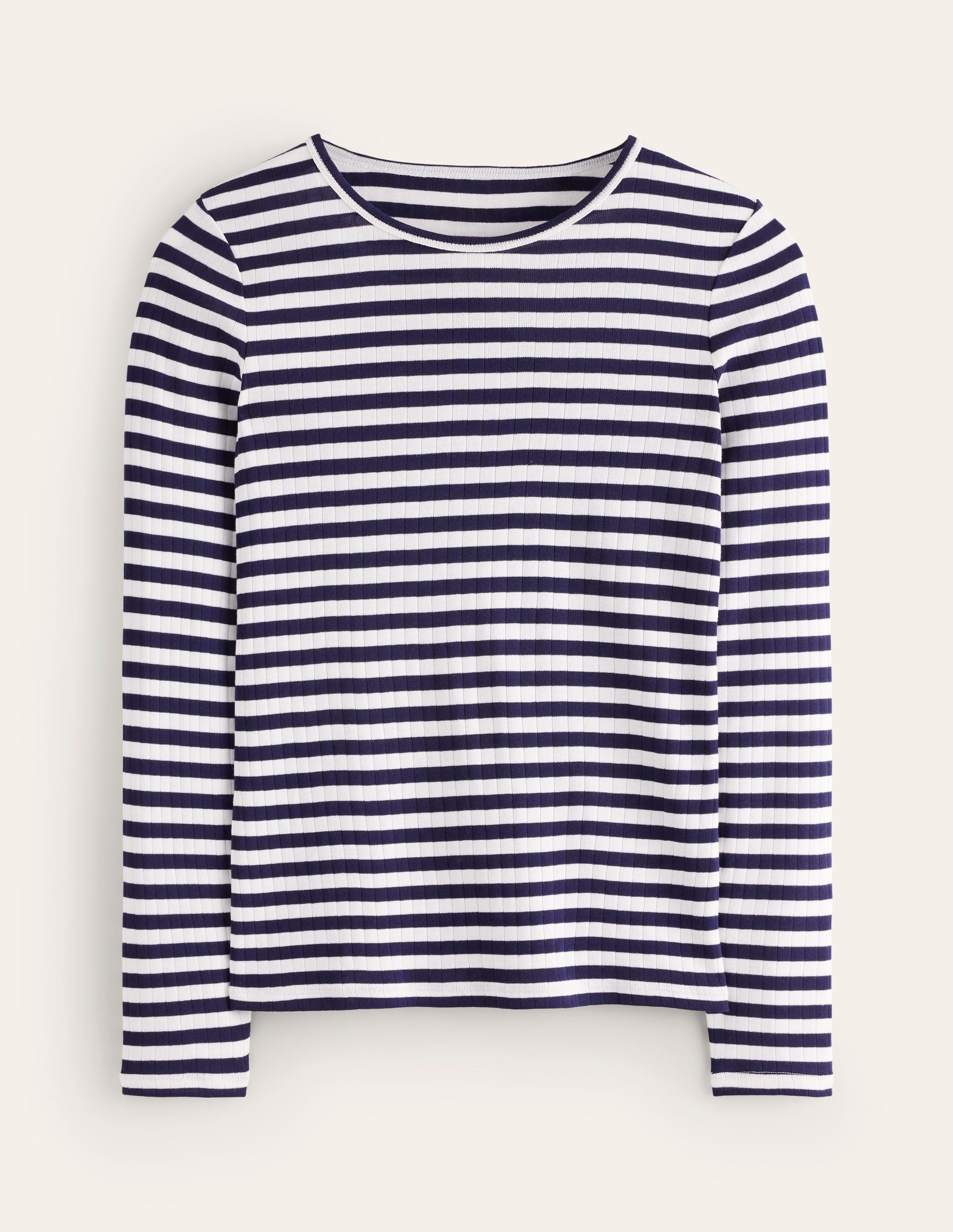 Anna Langarm-T-Shirt aus Rippstrick-Französisches Navy/Naturweiß, Gestreift-5