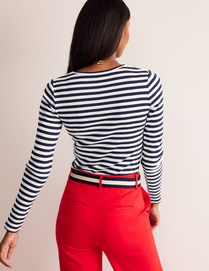 Anna Langarm-T-Shirt aus Rippstrick-Französisches Navy/Naturweiß, Gestreift-3