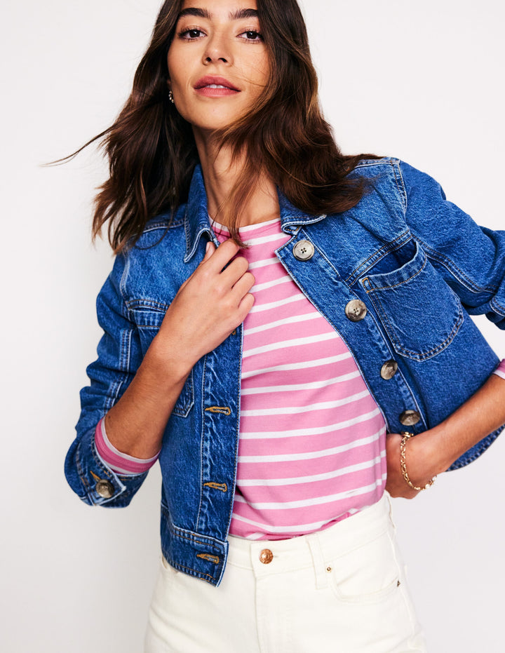 Top Arabella rayé en jersey-Rose, rayé ivoire