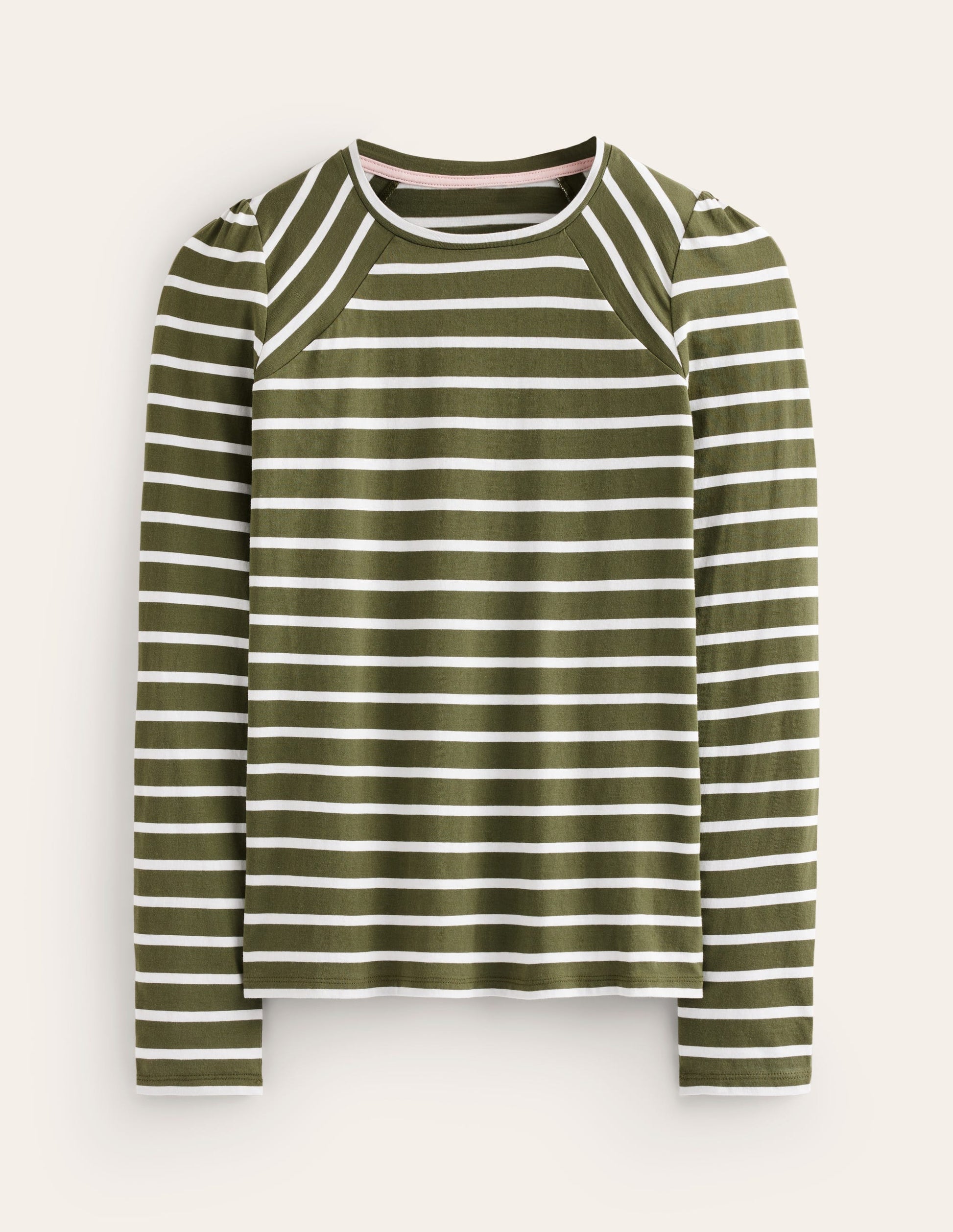 Arabella Gestreiftes Jerseyoberteil-Khaki, Naturweiß Streifen-5