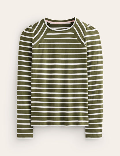 Arabella Gestreiftes Jerseyoberteil-Khaki, Naturweiß Streifen-5