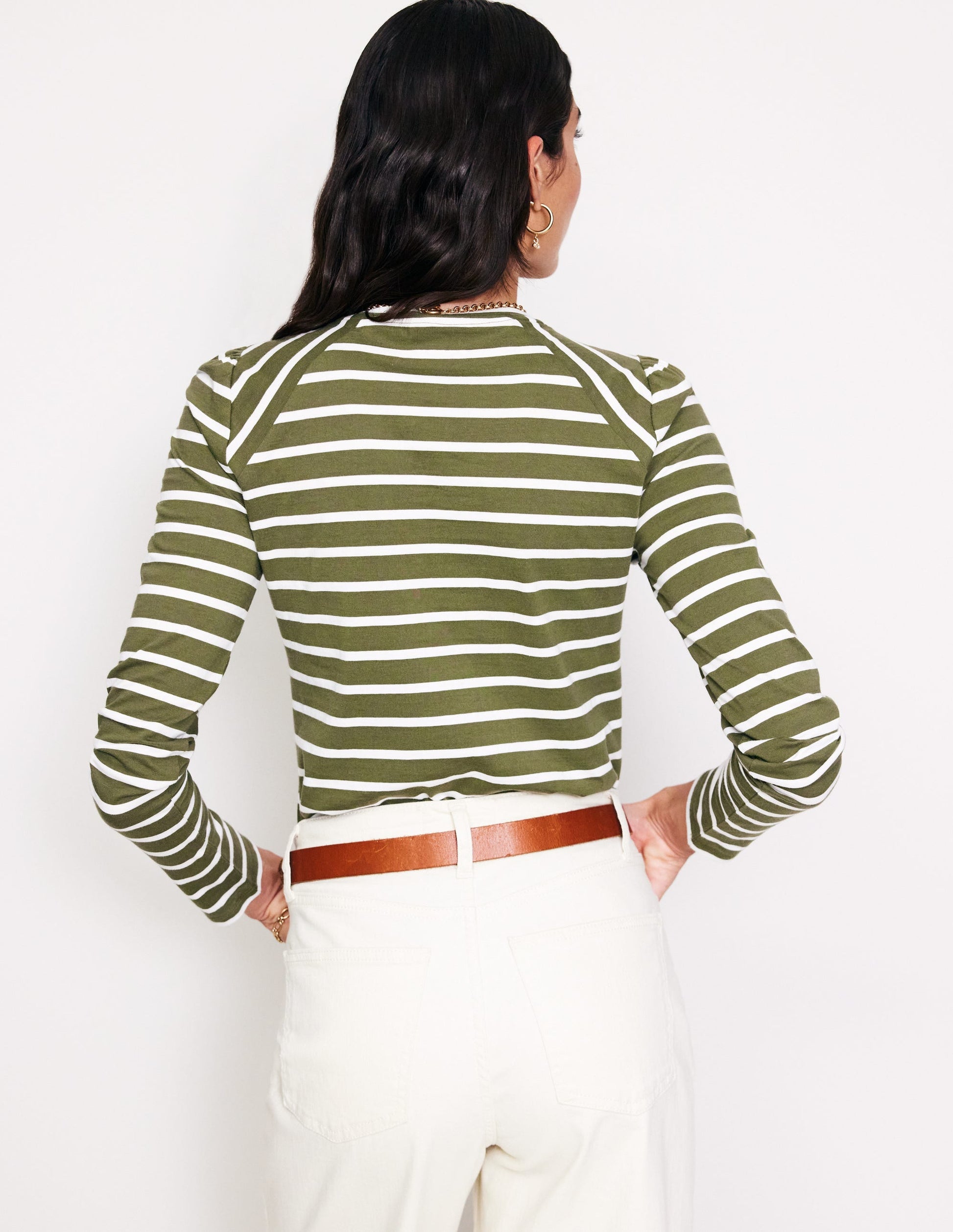 Arabella Gestreiftes Jerseyoberteil-Khaki, Naturweiß Streifen-3