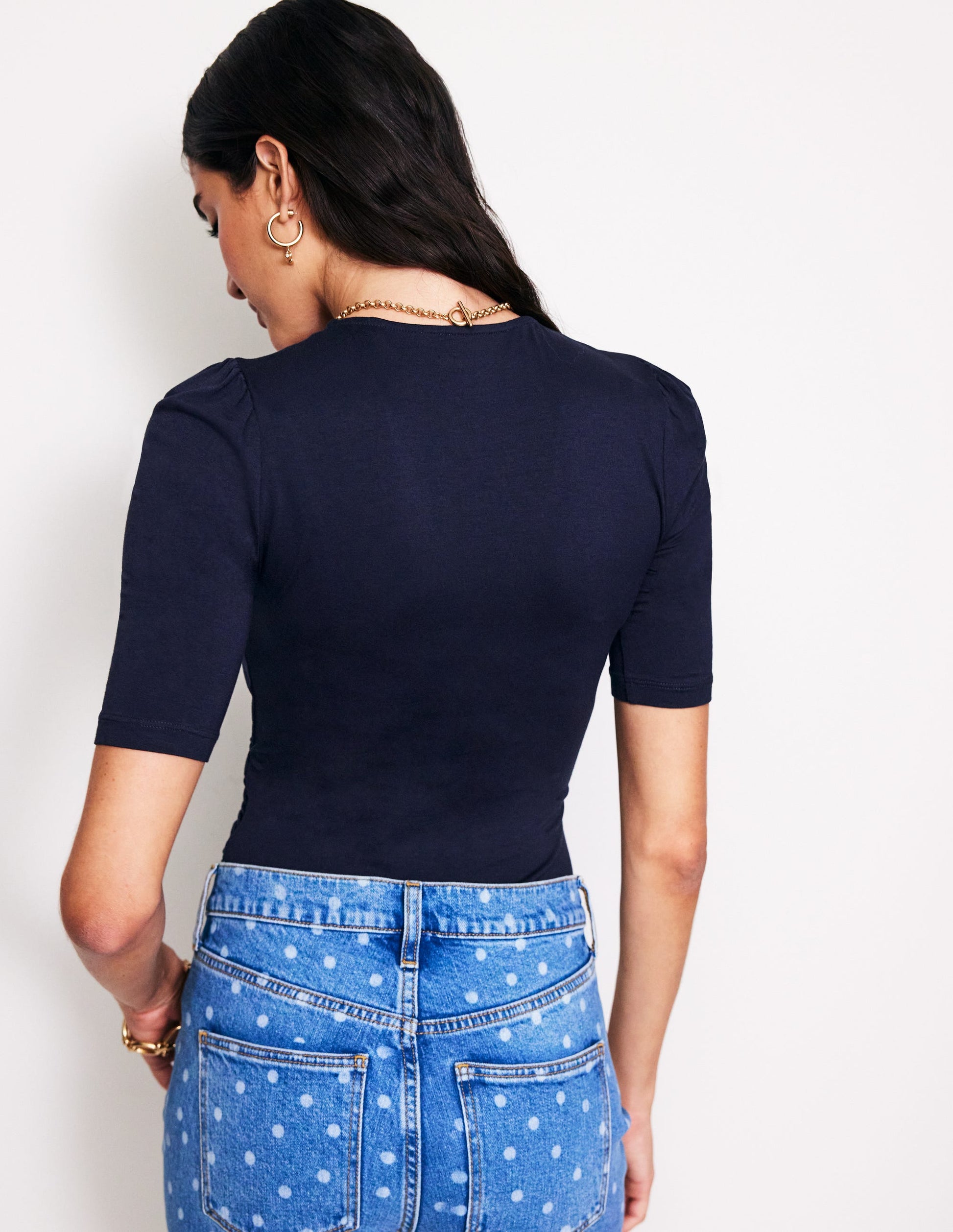 Wrap Front Jersey Top-Navy-3