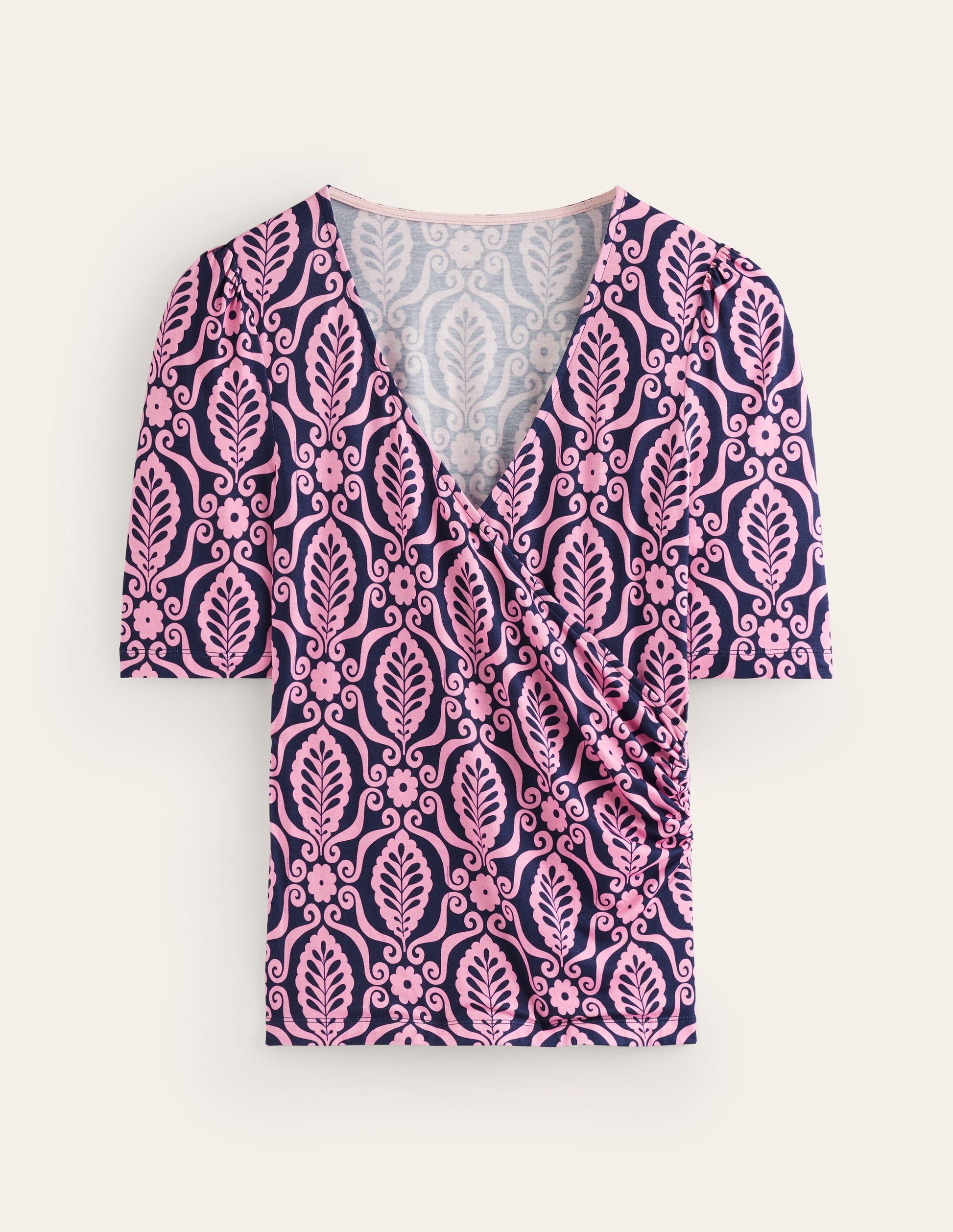 Top croisé en jersey-Vieux rose, motif Foliage Stamp-5
