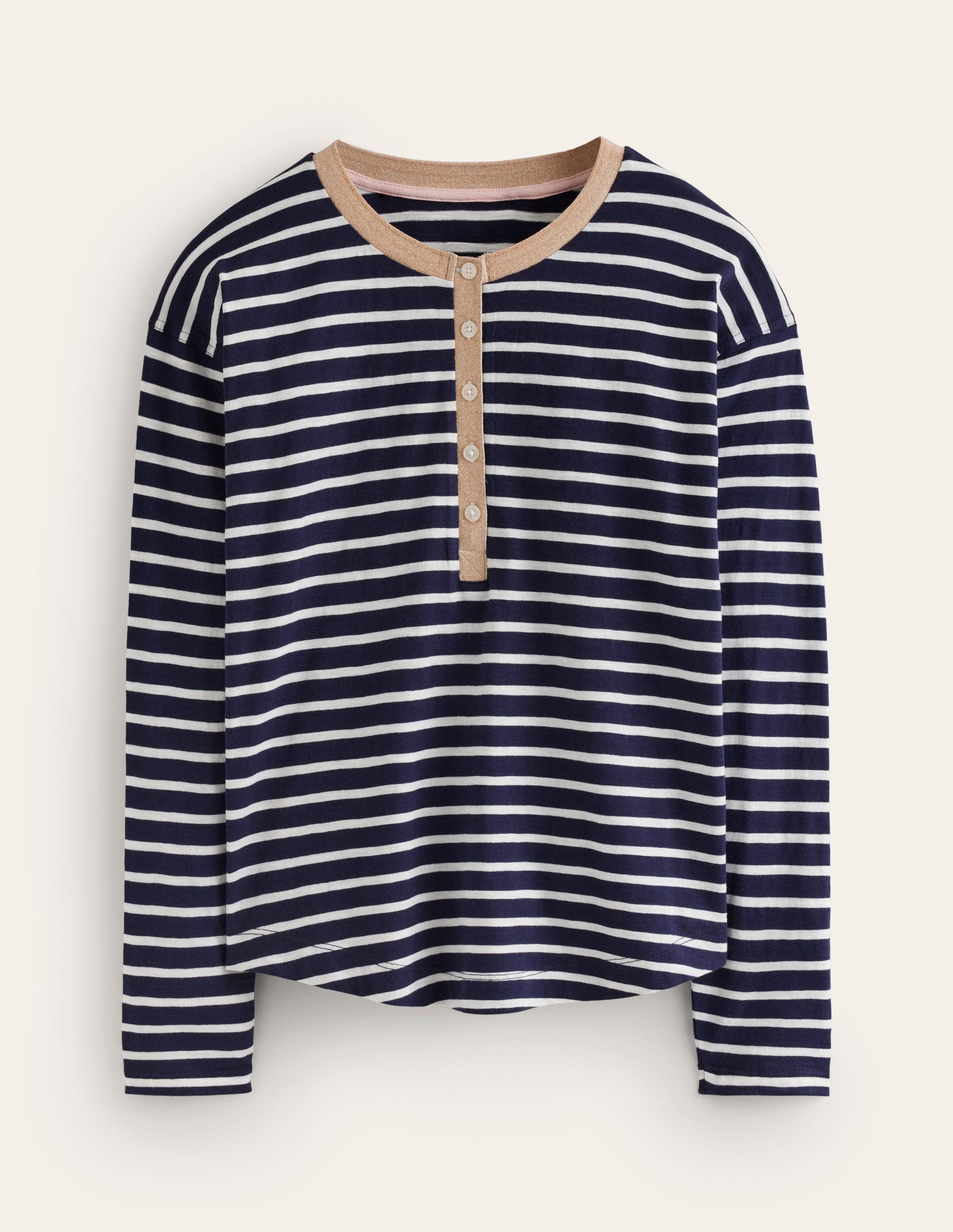 Top à col tunisien et détails métallisés-Bleu marine, rayé ivoire-5