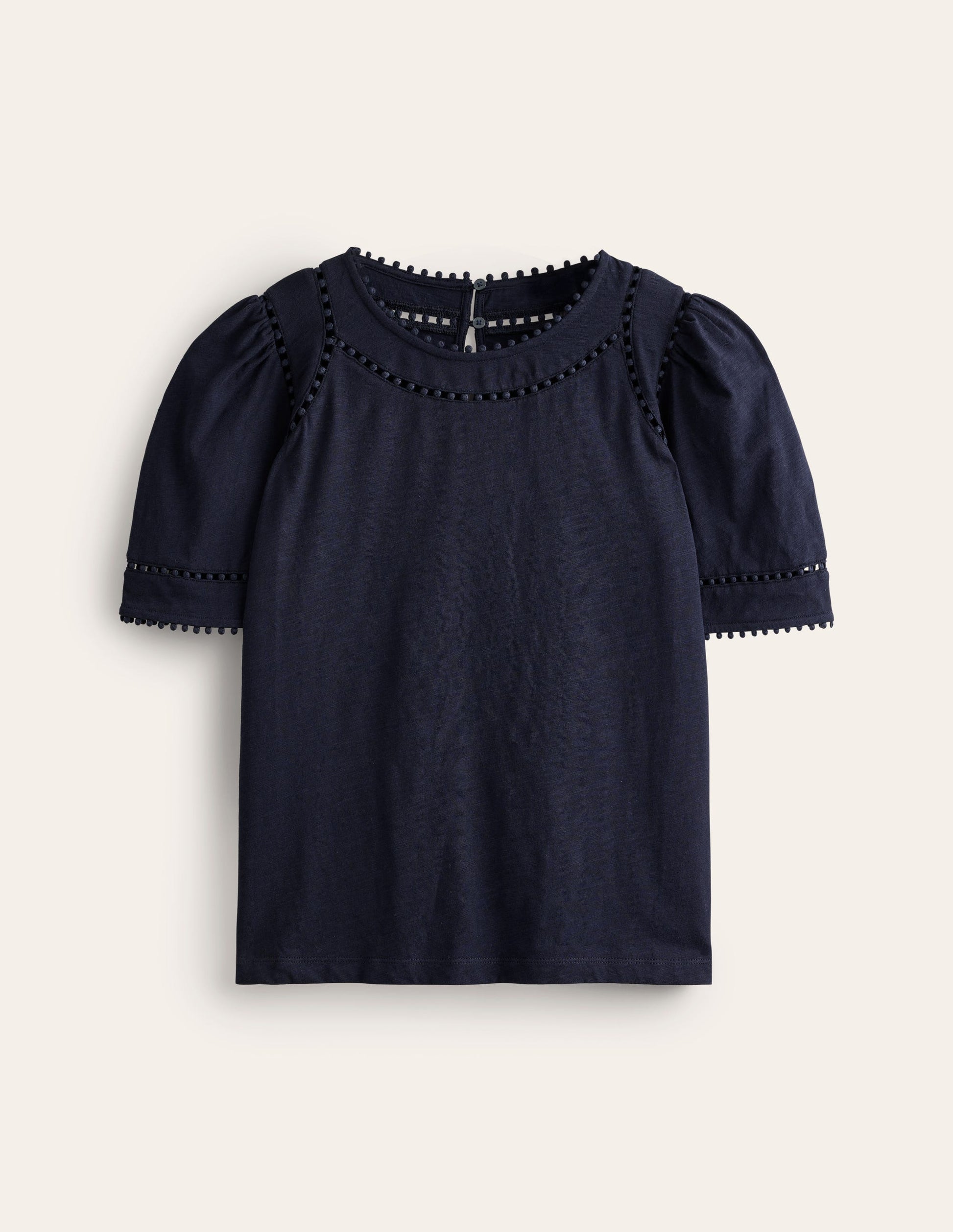 Top Mila à détails dentelle-Bleu Marine, Petits Pois-5