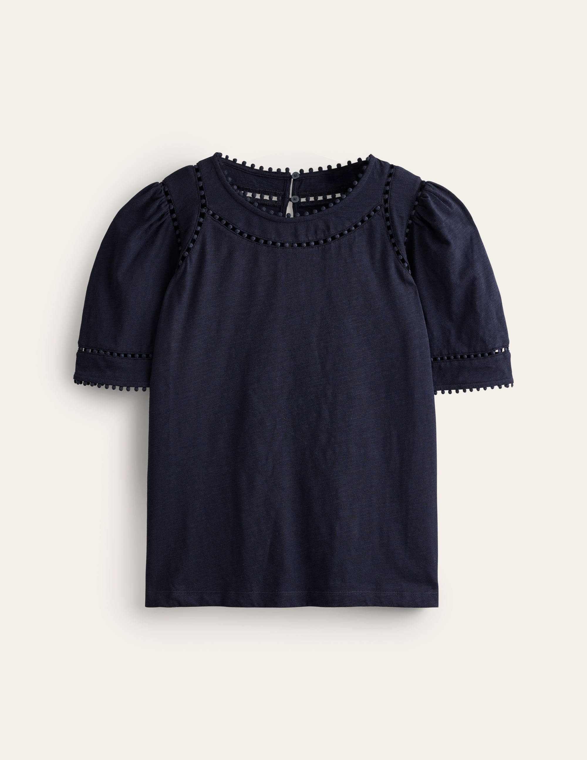 Top Mila à détails dentelle-Bleu Marine, Petits Pois - Image 5