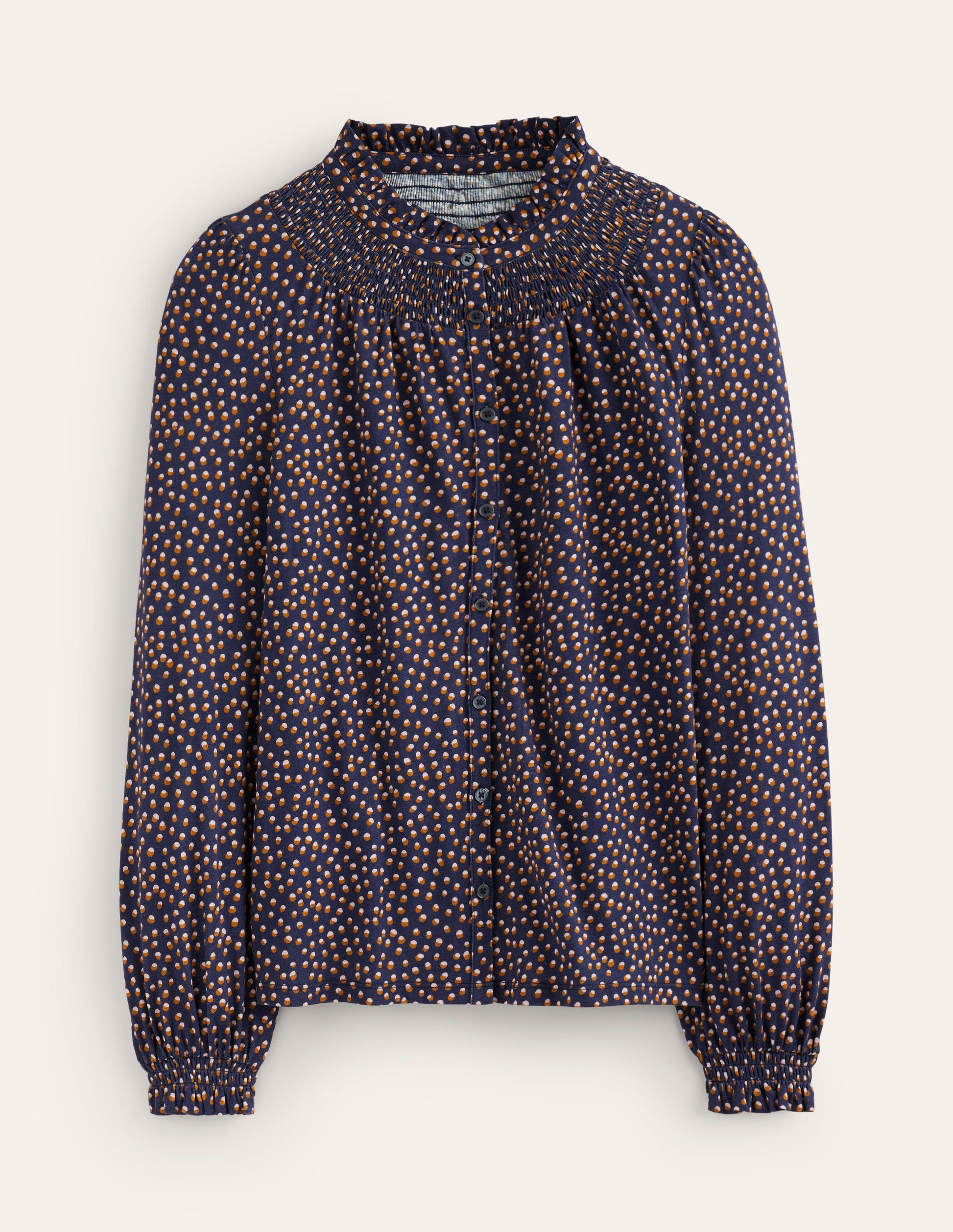 Fay Smocked Jersey Shirt-Navy, Pome Spot-5