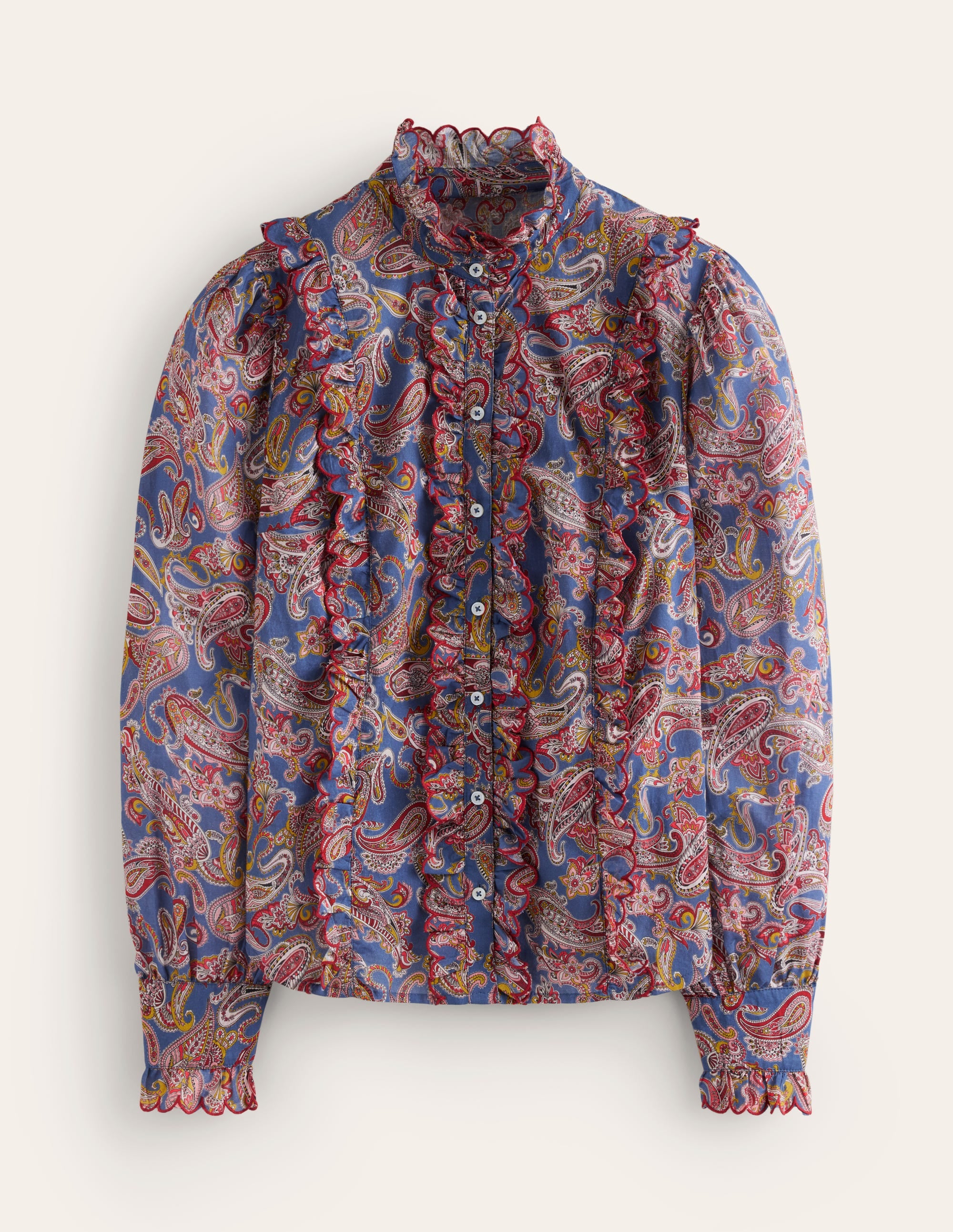 Blouse volantée en coton-Bleu marine authentique, motif Opulent Paisley - Image 6