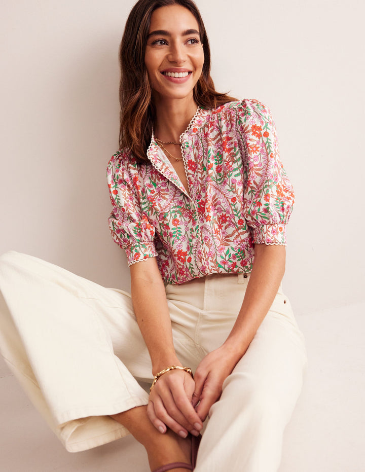 Top Ara à manches courtes-Multi, motif Foliage Bud