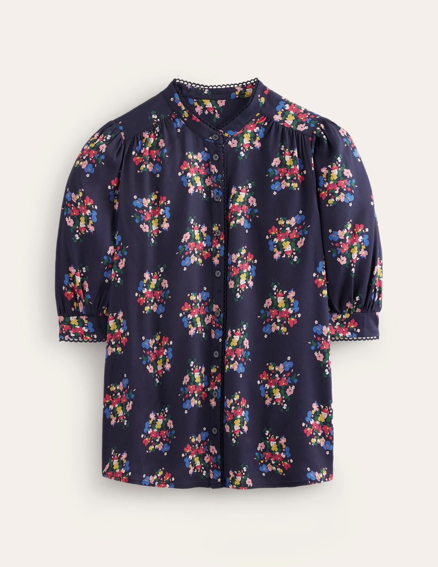 Top Ara à manches courtes-Bleu marine foncé, motif Poppy Bouquet - Image 5