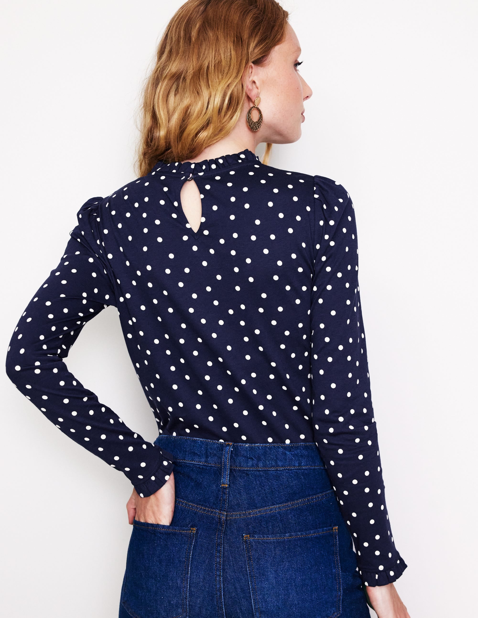 Top volanté ultra-doux-Bleu marine foncé, pois épars - Image 3