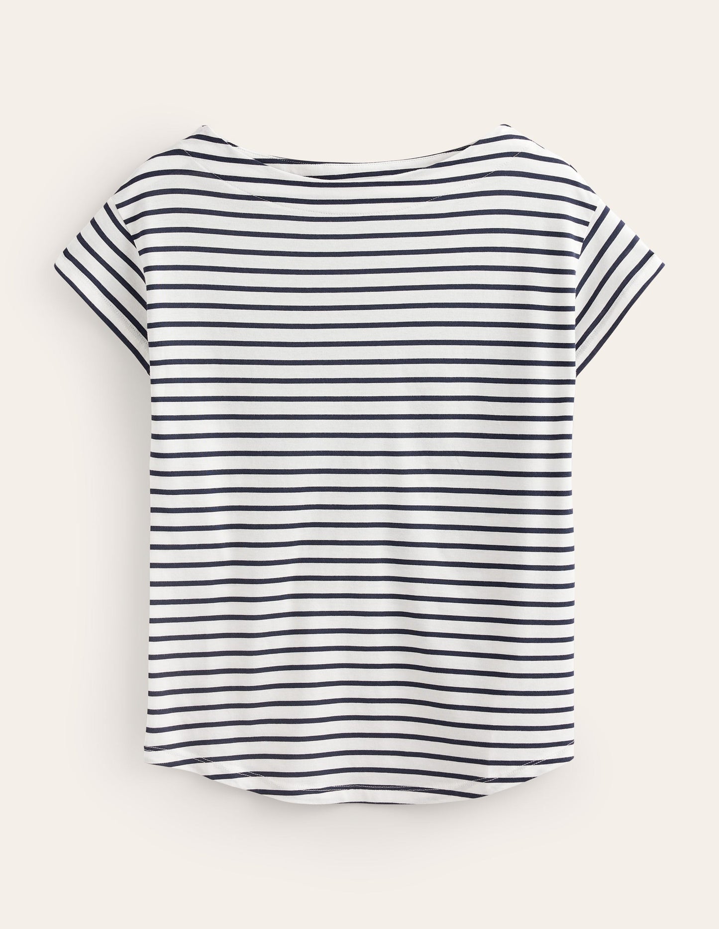 Superweiches T-Shirt mit U-Boot-Ausschnitt-Naturweiß/Navy, Gestreift