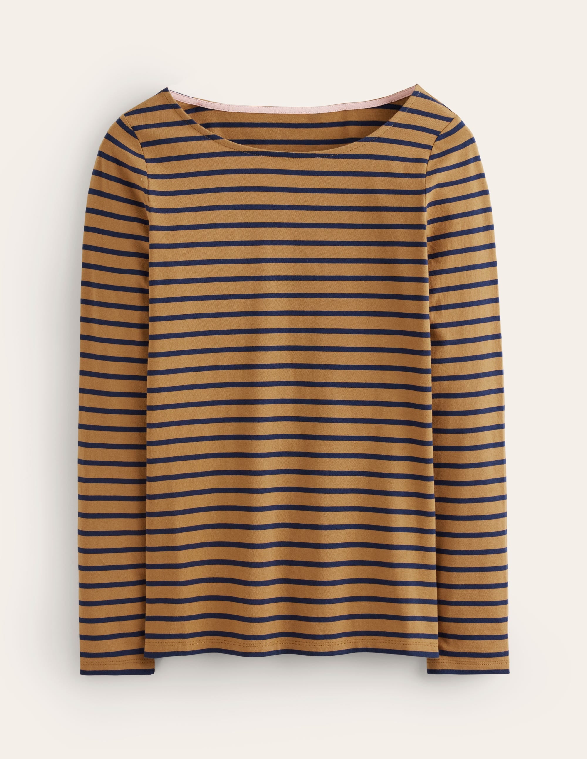 Ella Breton-Shirt mit langen Ärmeln-Kamelbraun, Französisches Marineblau Streifen - Image 5