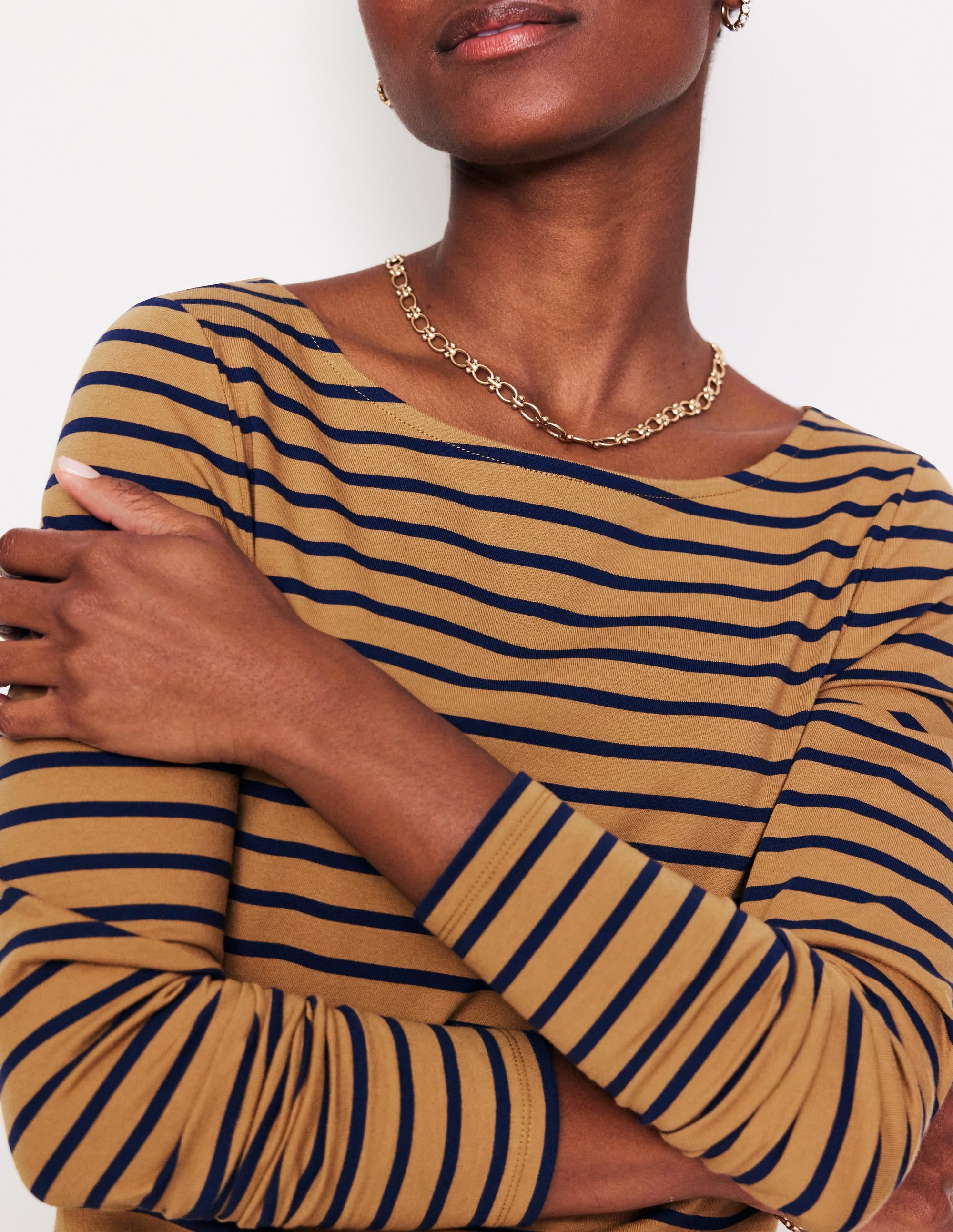 Ella Breton-Shirt mit langen Ärmeln-Kamelbraun, Französisches Marineblau Streifen - Image 2