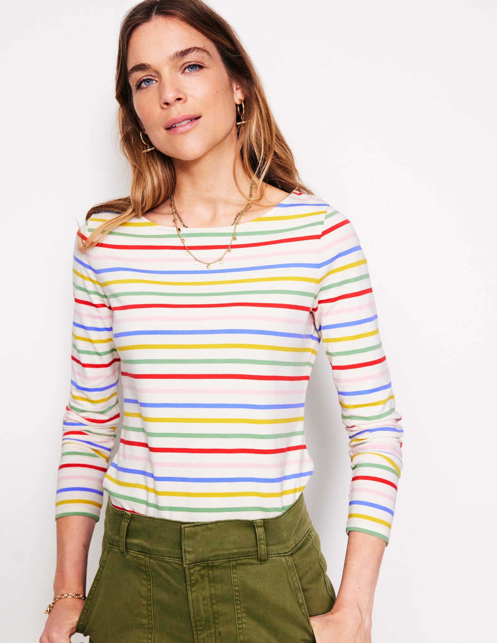 Ella Breton-Shirt mit langen Ärmeln-Naturweiß/Navy, Regenbogenwelle-1