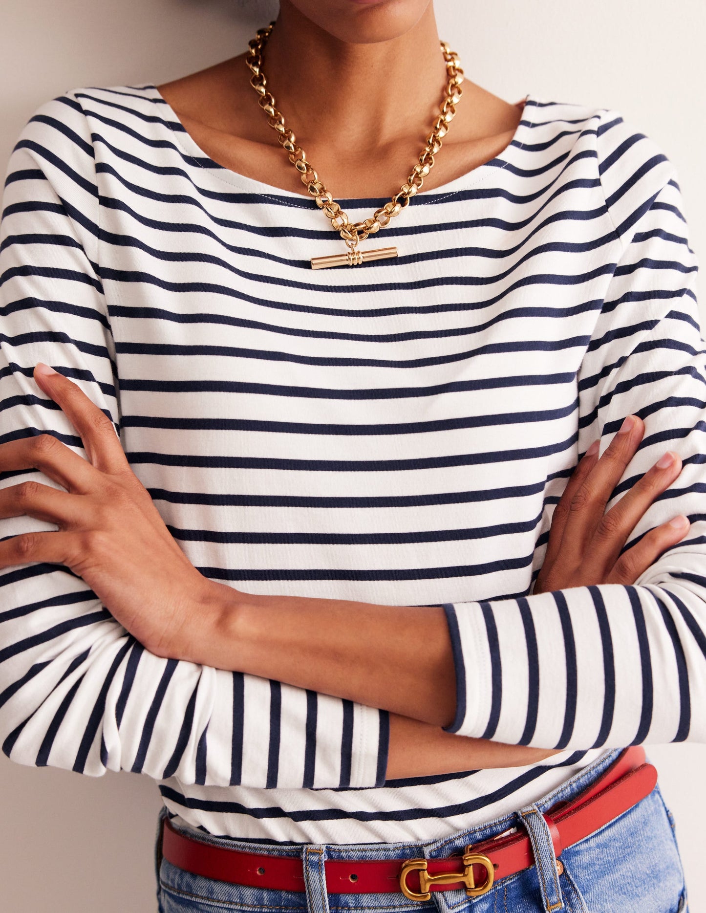 Ella Long Sleeve Breton-Ivory, Navy