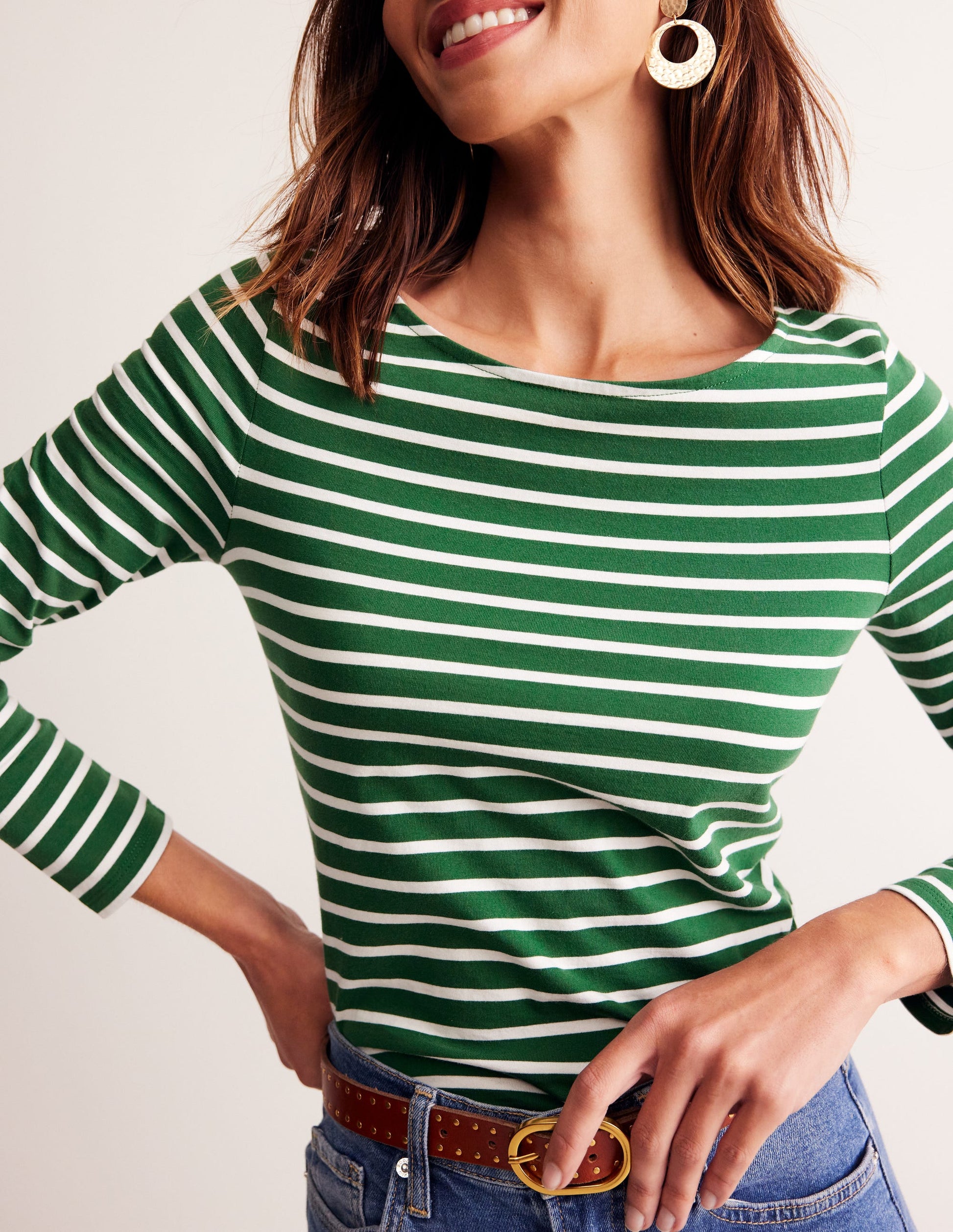 Ella Breton-Shirt mit langen Ärmeln-Piniengrün, Naturweiß Streifen-2