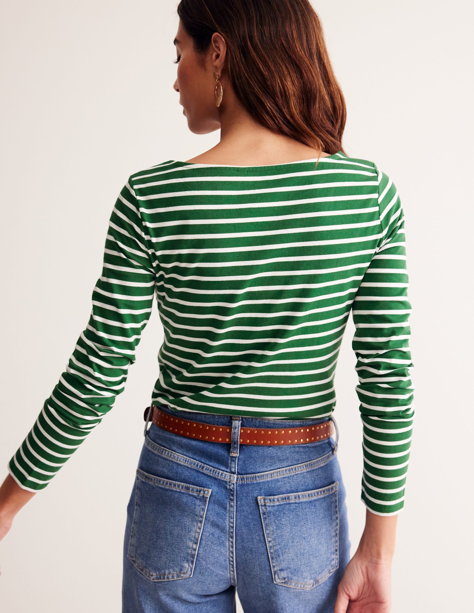 Ella Breton-Shirt mit langen Ärmeln-Piniengrün, Naturweiß Streifen - Image 3