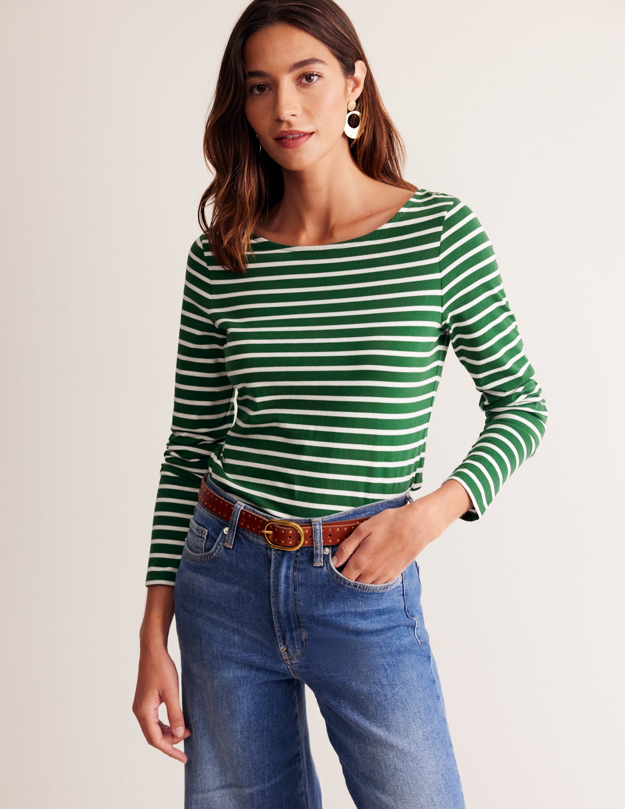 Ella Breton-Shirt mit langen Ärmeln-Piniengrün, Naturweiß Streifen - Image 4