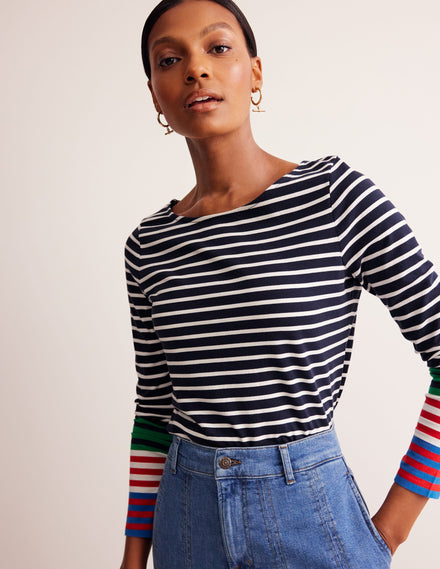 Ella Breton-Shirt mit langen Ärmeln-Französisches Marineblau, Naturweiß Bunte Manschetten
