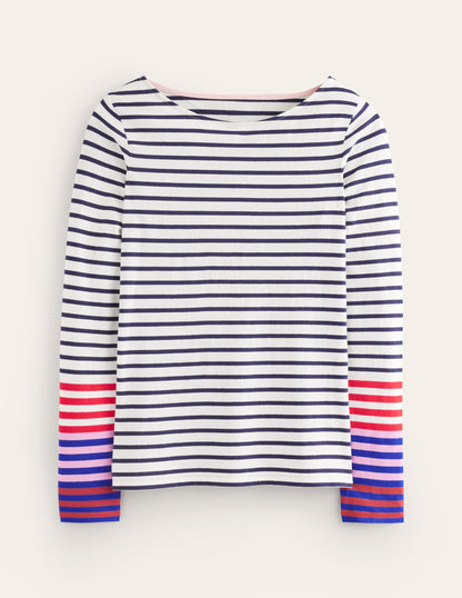 Ella Long Sleeve Breton-Ivory, French Navy Multi Cuff