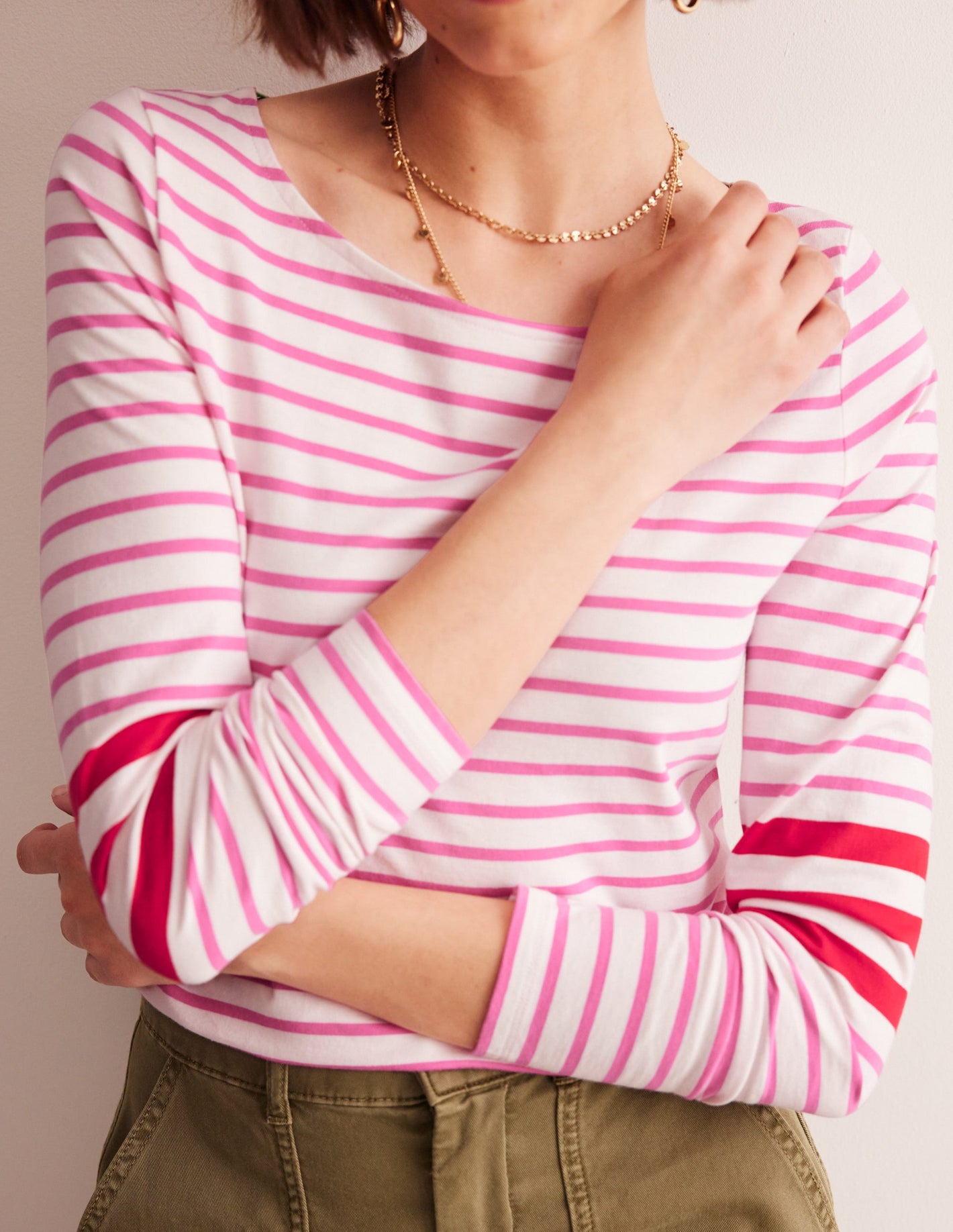 Ella Breton-Shirt mit langen Ärmeln-Naturweiß, Rot und Festliches Rosa