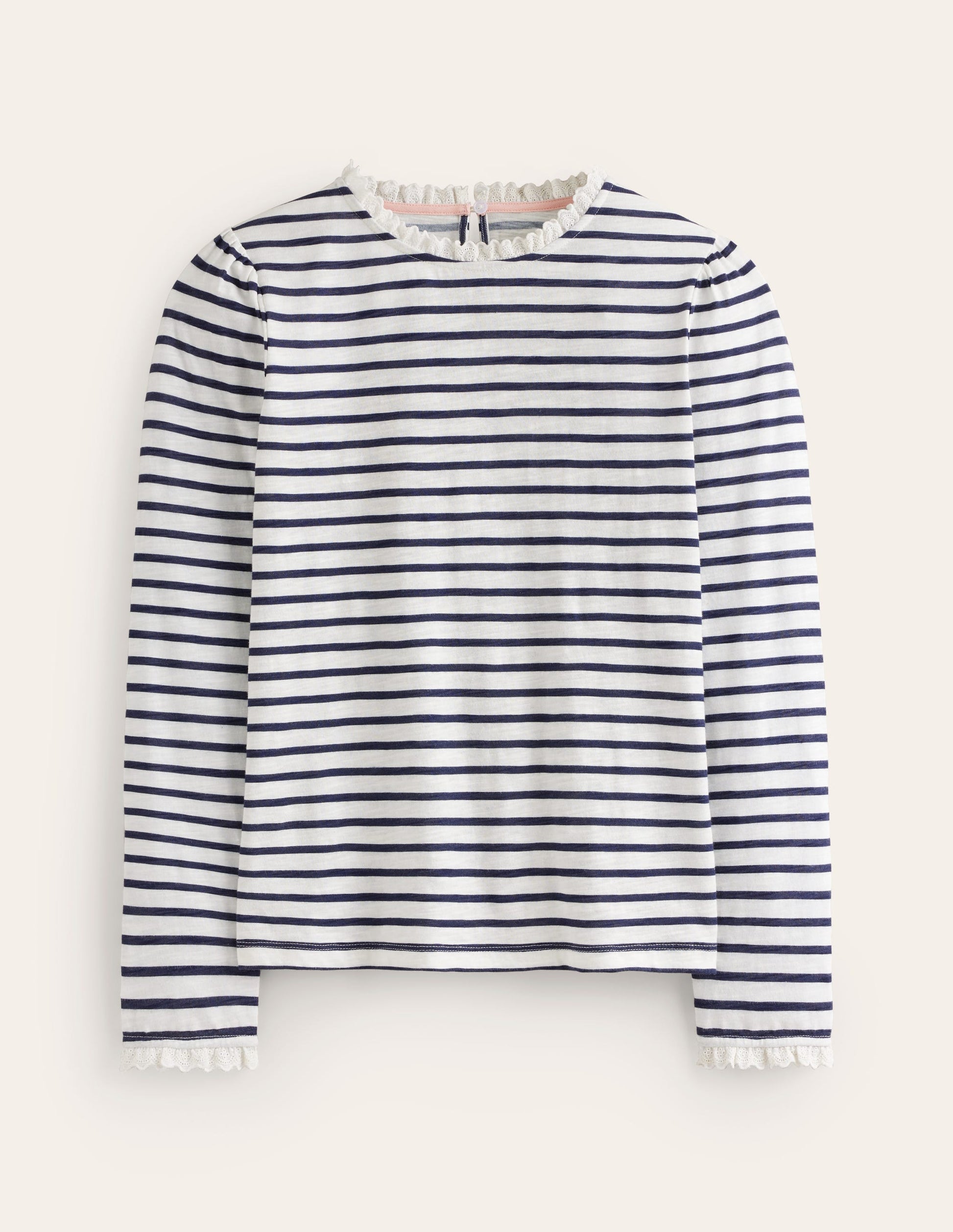 Oberteil mit Lochstickerei und Rüschen-Naturweiß/Navy, Gestreift-5