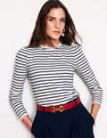 Oberteil mit Lochstickerei und Rüschen-Naturweiß/Navy, Gestreift