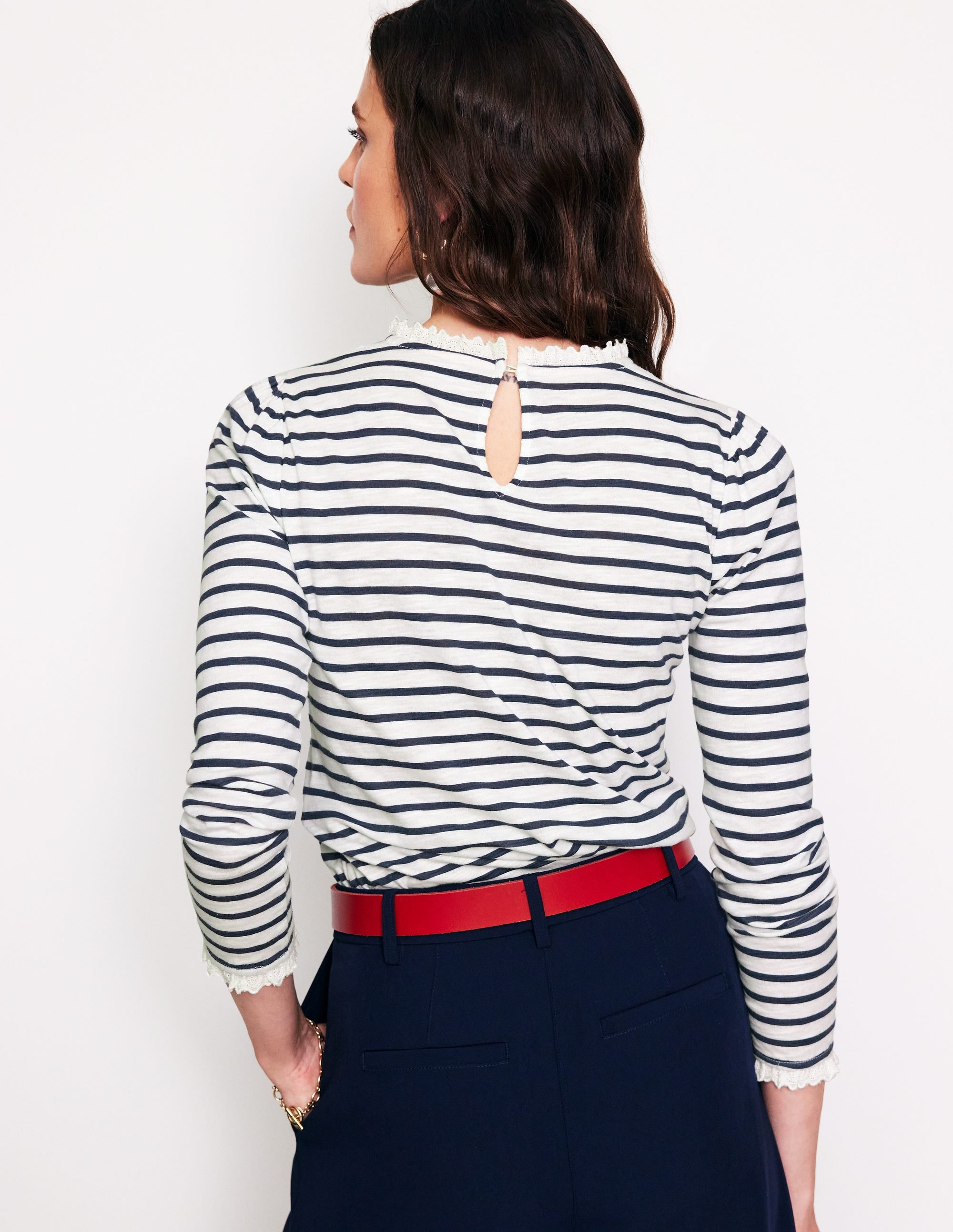 Oberteil mit Lochstickerei und Rüschen-Naturweiß/Navy, Gestreift - Image 3