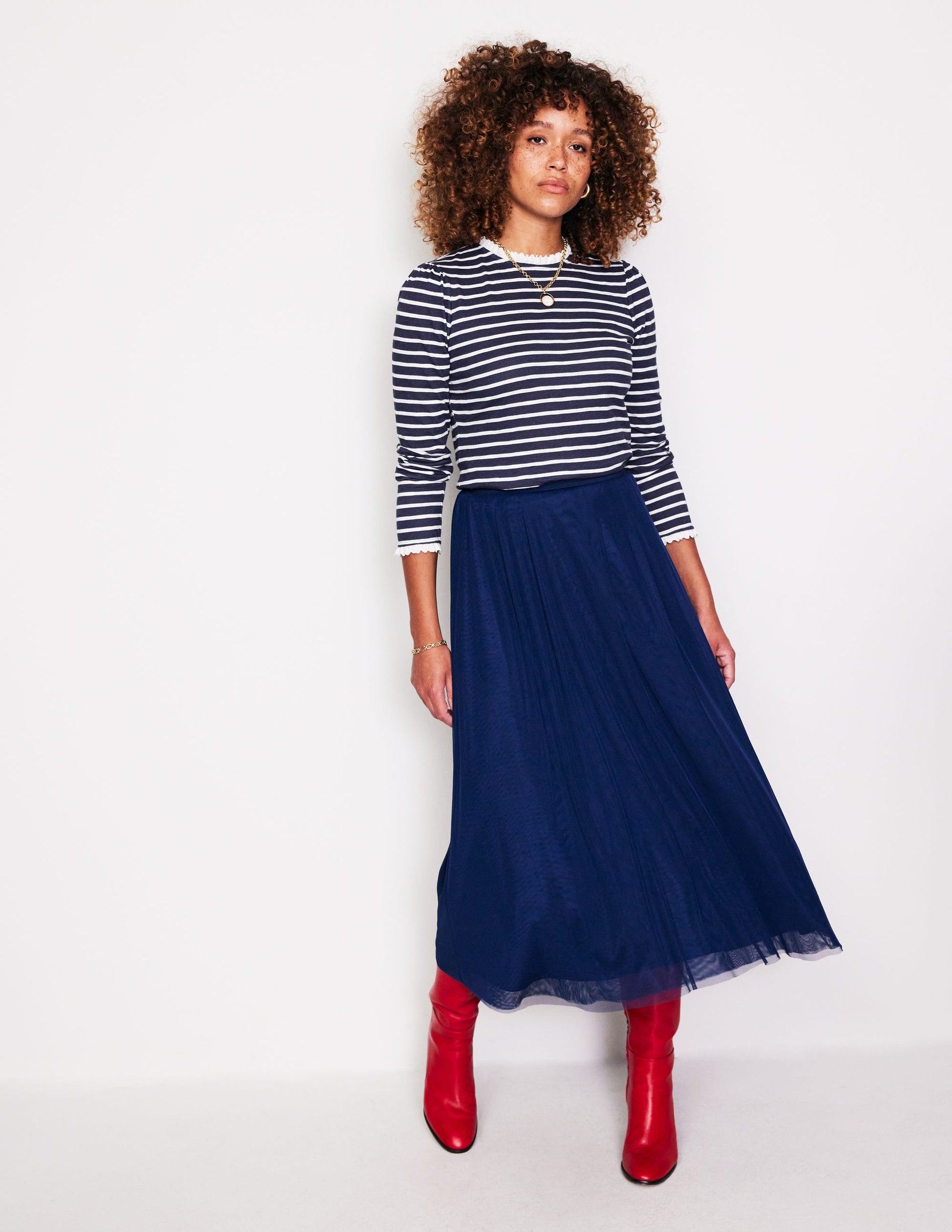 Top à broderie anglaise et volants-Bleu marine, rayé ivoire-4