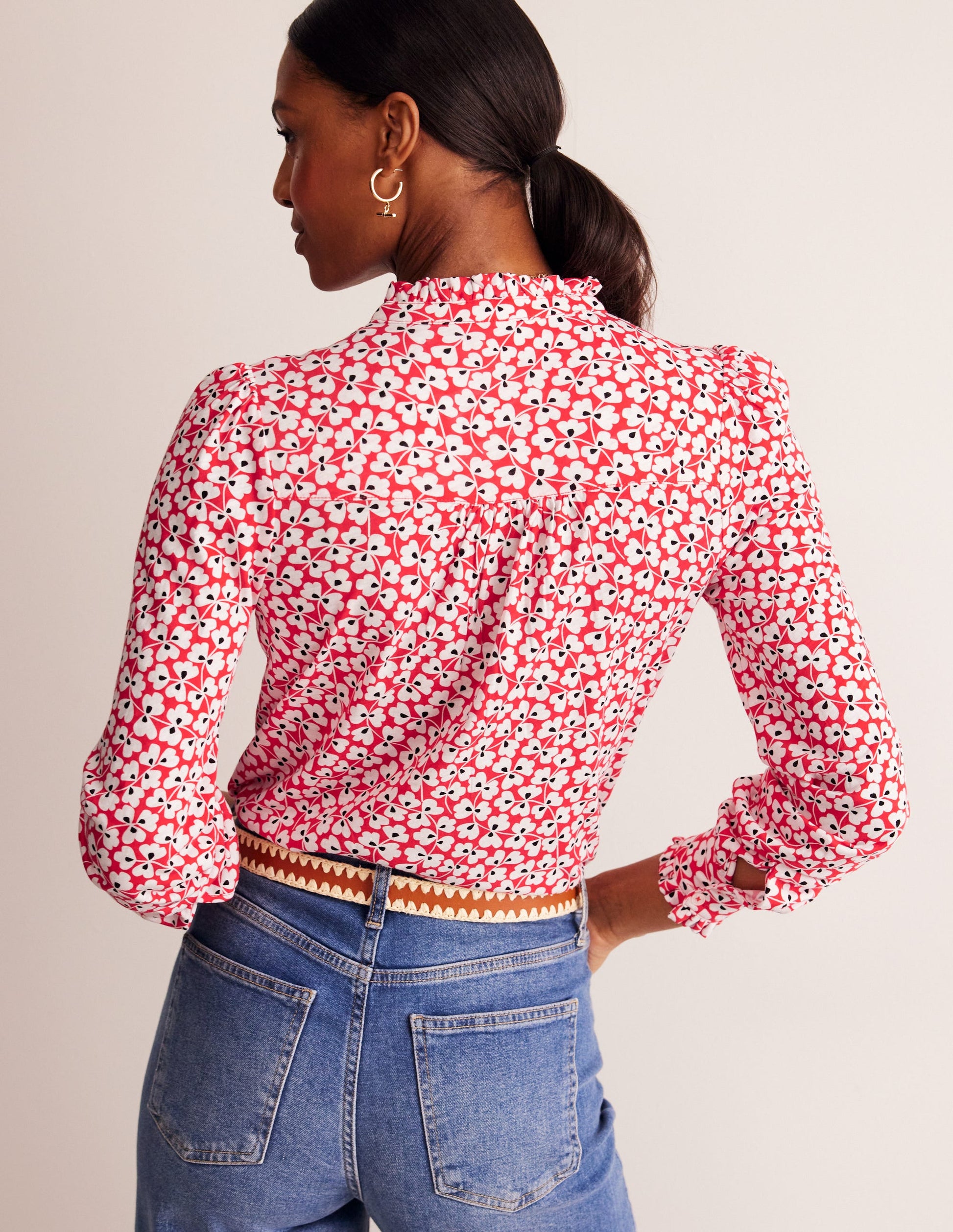 Chemise Caroline en jersey-Rouge, motif Clover Whirl-3