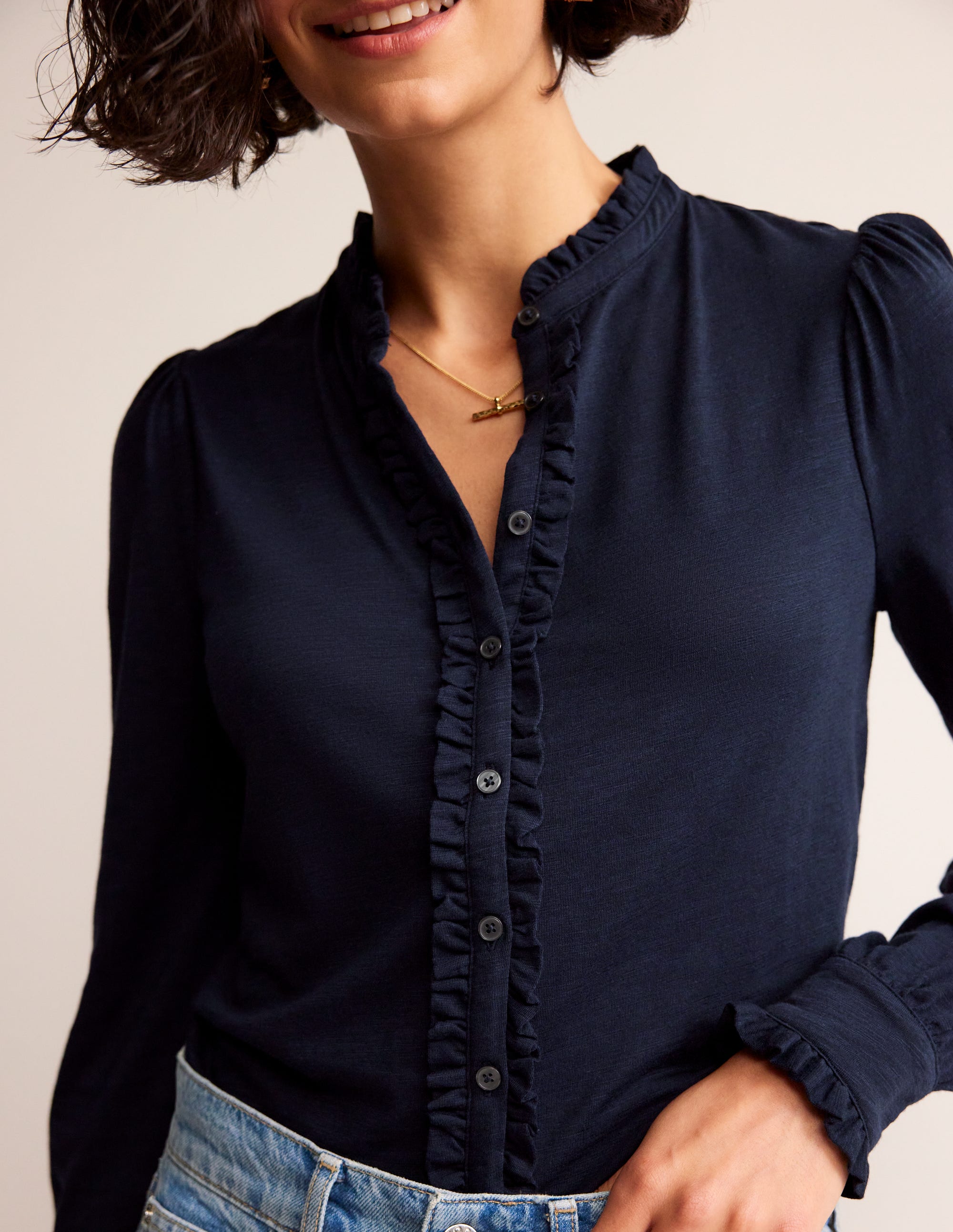 Chemise Caroline en jersey-Bleu Marine, Petits Pois - Image 2