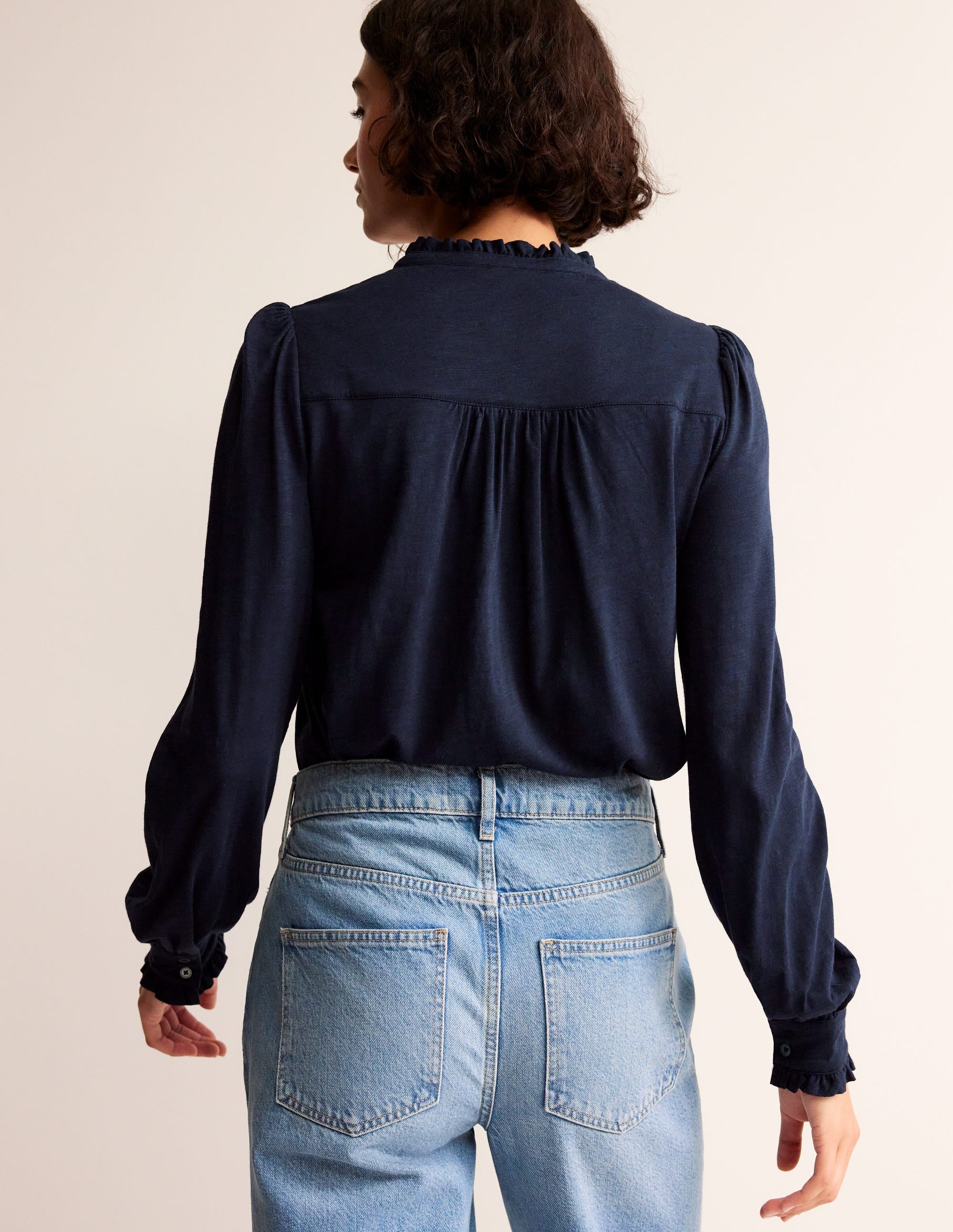 Chemise Caroline en jersey-Bleu Marine, Petits Pois - Image 3