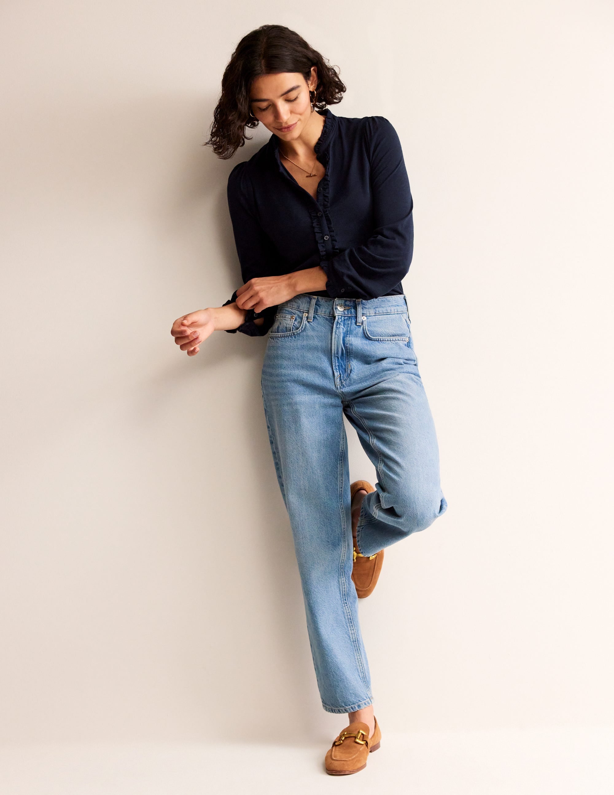 Chemise Caroline en jersey-Bleu Marine, Petits Pois - Image 4