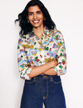Chemise Sienna en coton-Ivoire, motif London Town