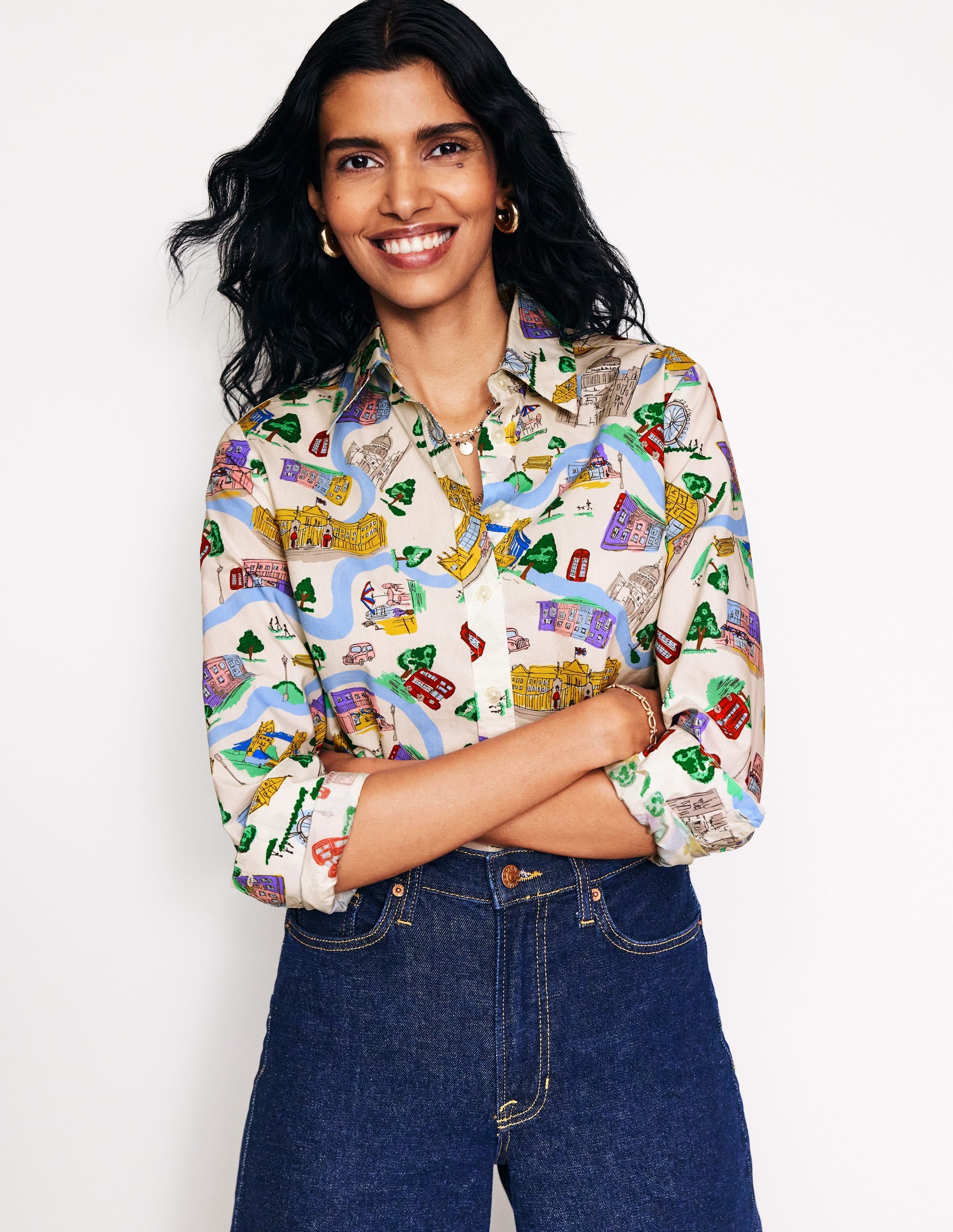 Chemise Sienna en coton-Ivoire, motif London Town - Image 1