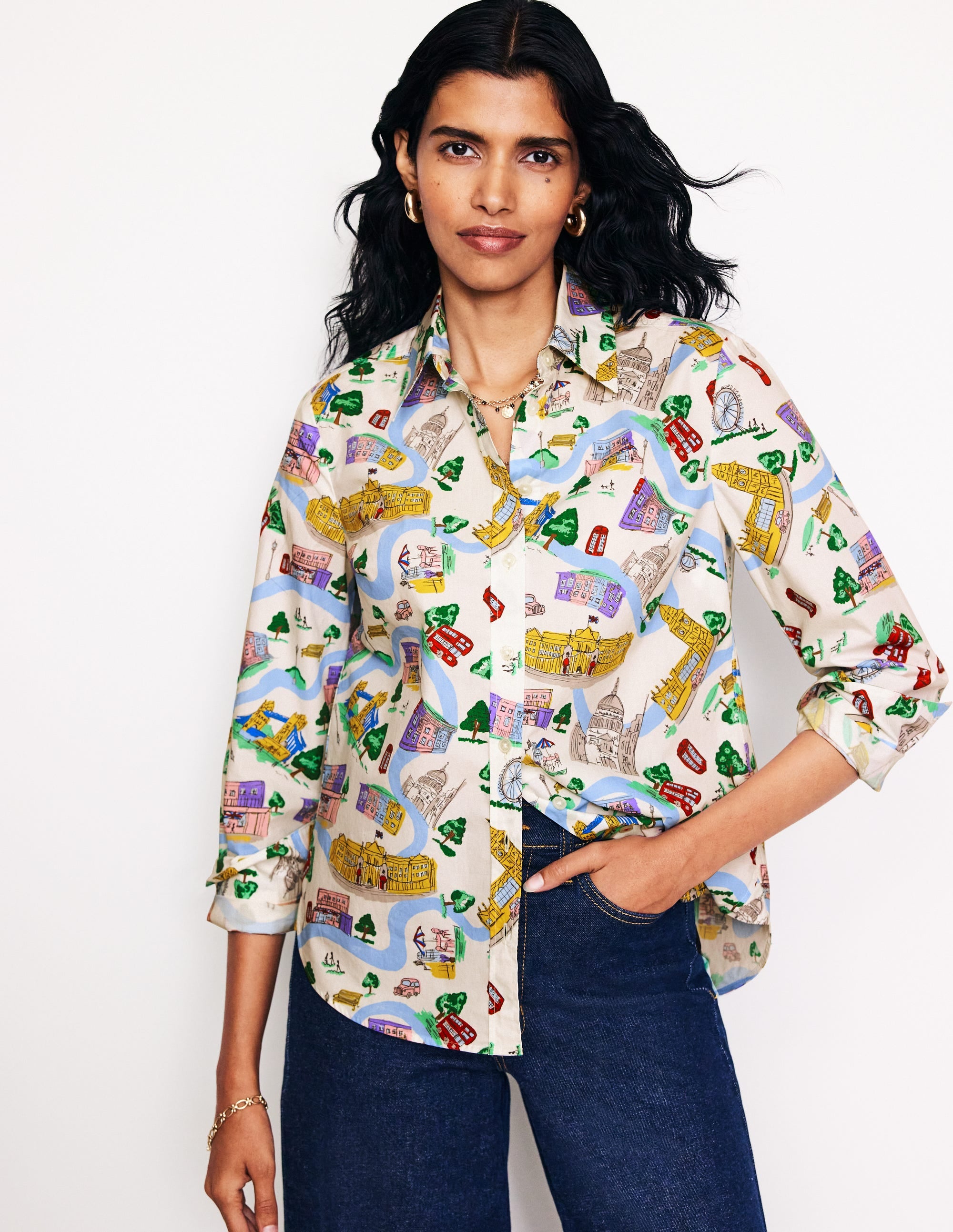 Chemise Sienna en coton-Ivoire, motif London Town - Image 4