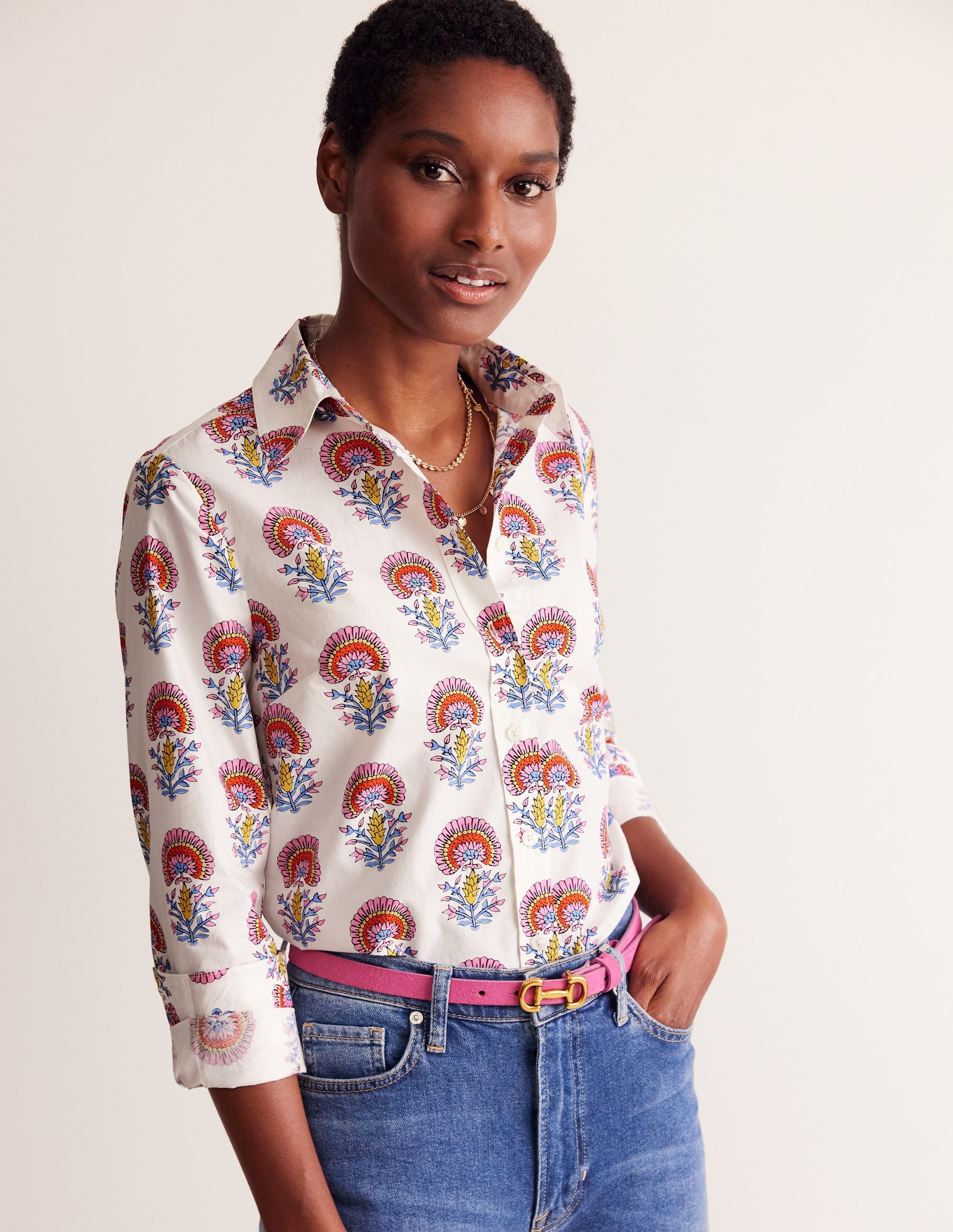 Chemise Sienna en coton-Ivoire, motif Passion Bud - Image 1
