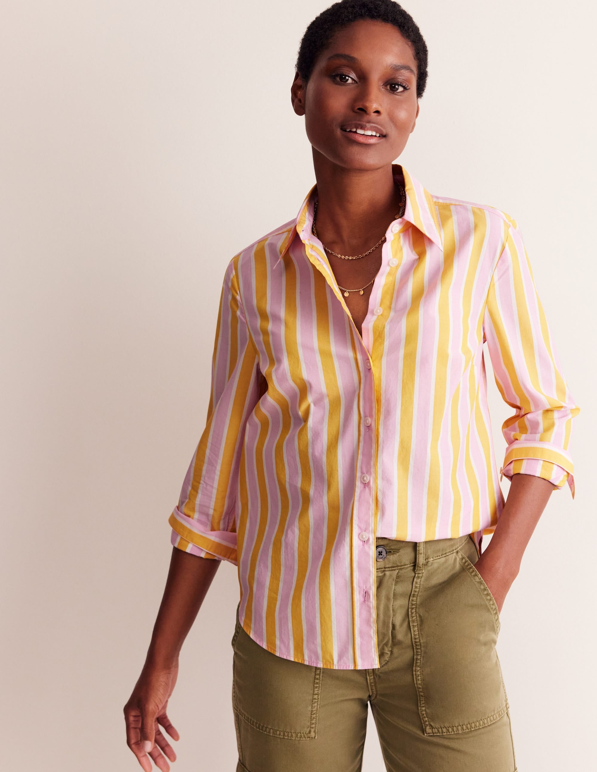 Chemise Sienna en coton-Rayé mauve et jaune - Image 1