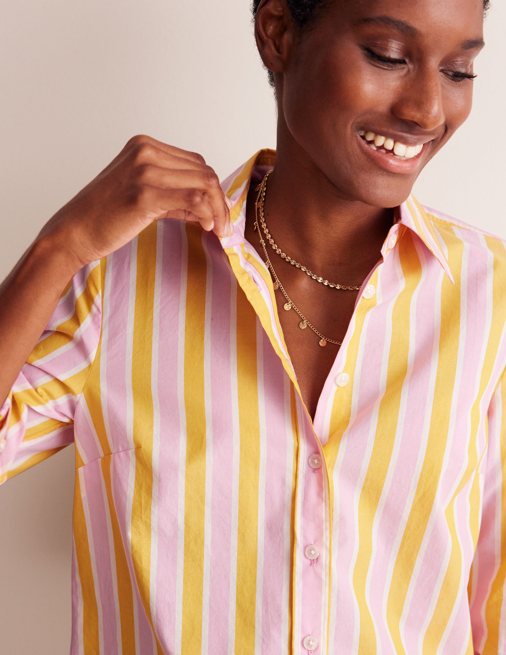 Chemise Sienna en coton-Rayé mauve et jaune - Image 2