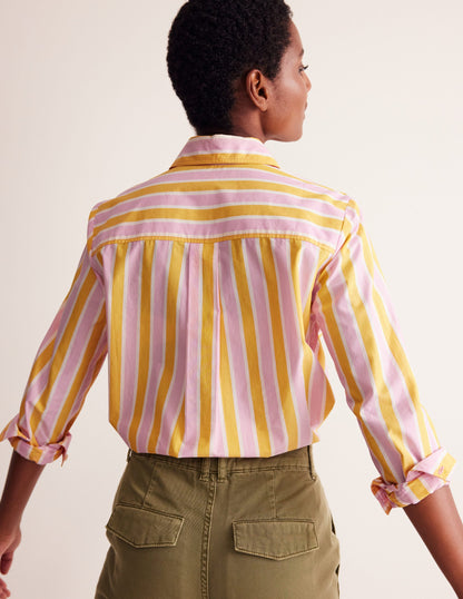 Sienna Cotton Shirt-Mauve and  Yellow Stripe